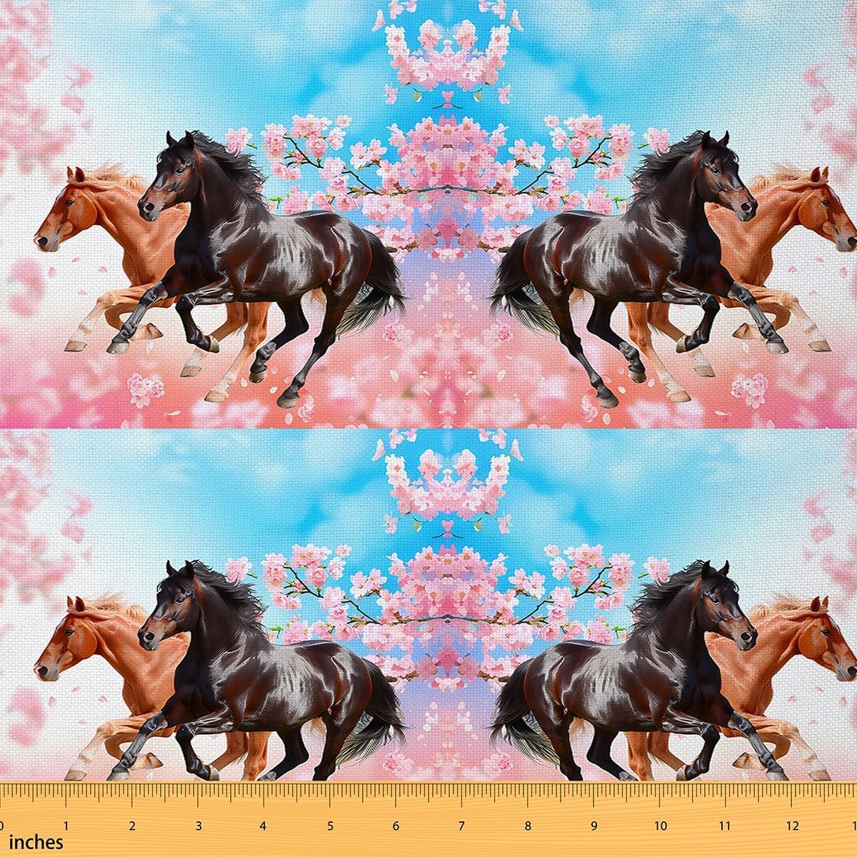 Feelyou Cherry Blossom Horse Fabric by The Yard, 5 Yards