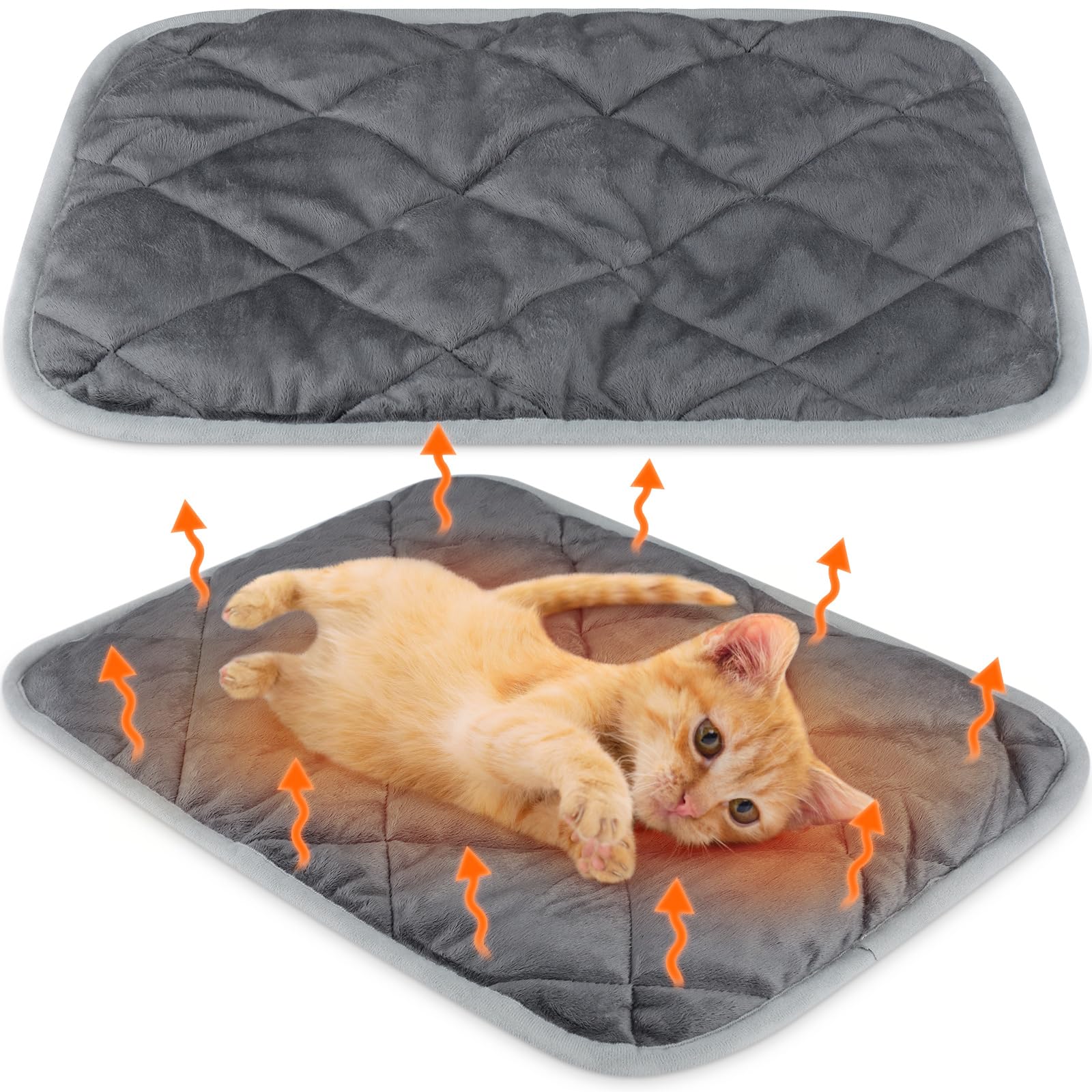 Clysee 2 Pack Self Heating Cat Mat Self Warming Pet Pads Washable Kennel Mat Dog Crate Pad Reflects Body Heat Non Skid Cat Thermal Pads for Puppy