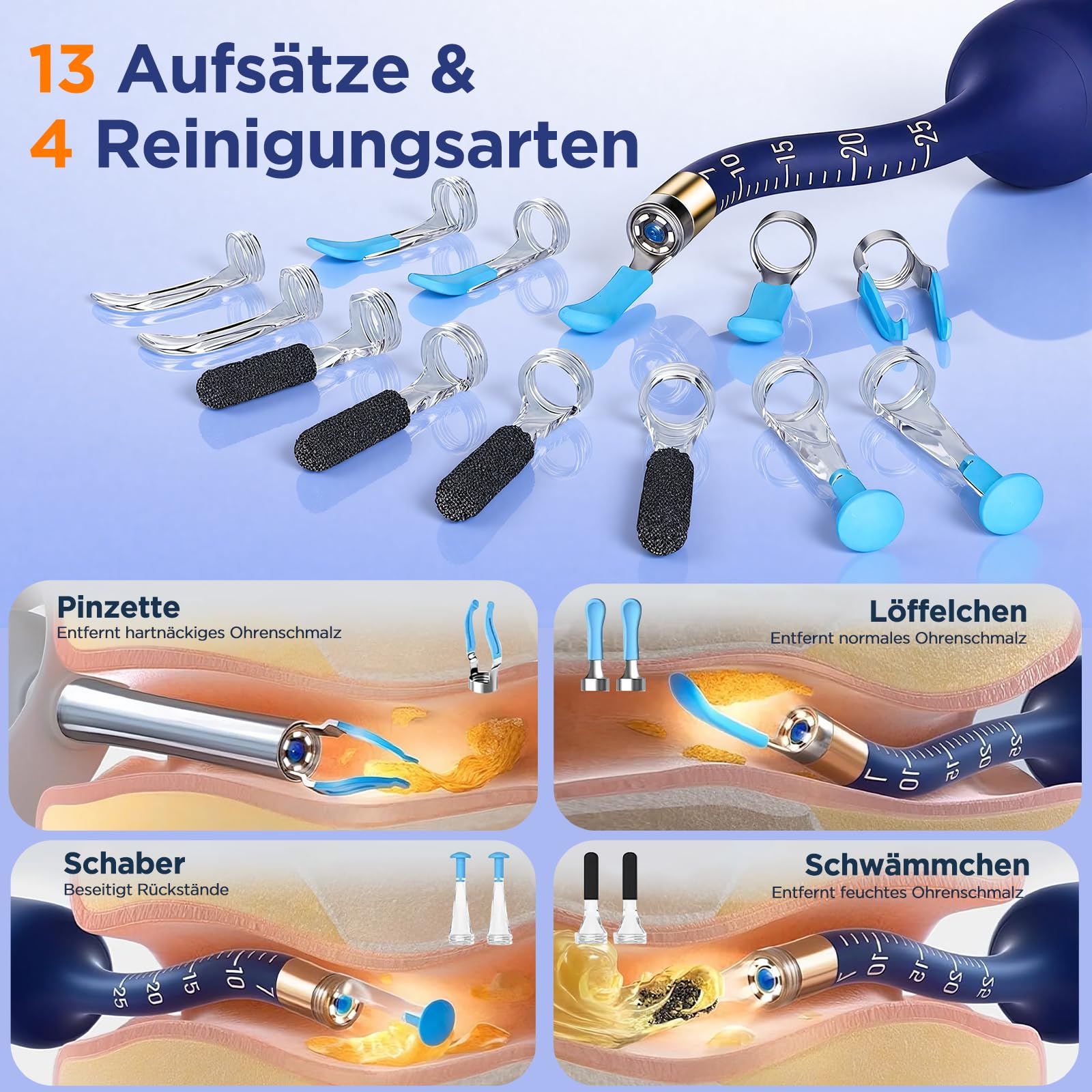 Ohrenschmalz Entferner Otoskop: 1920P HD WiFi Flexibler Ohrreiniger mit Kamera - 2025 NEW 360°-Weitwinkel Ear Cleaner mit licht für Ohren/Nasen/Hals-Untersuchungen Otoskop für Erwachsene Kinder