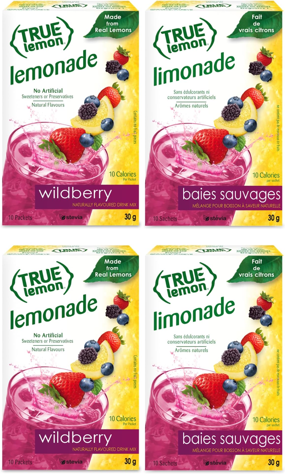 True Lemon WILDBERRY LEMONADE (Pack of 4) 10ct each box. True Citrus