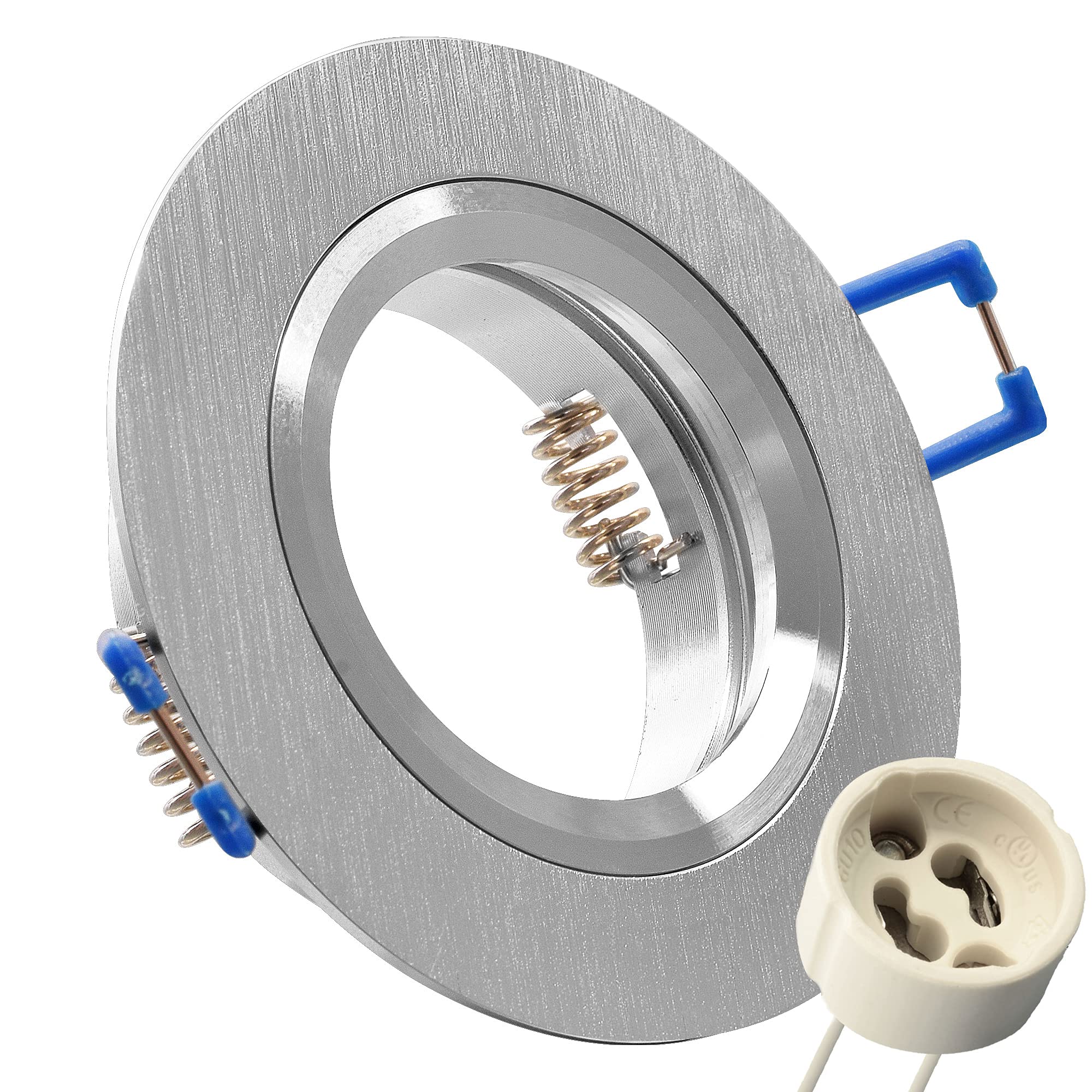 Maxkomfort 10x Hochwertiger Einbaustrahler Aluminium-gebürstet für MR16 LED GU10 Fassung 230V rund Einbauleuchte Einbauspot Rahmen Rostfrei Deckenspot Strahler Spot Aluminium 5105