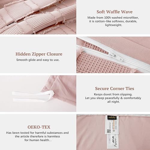 Miniatura 4 de MILDLY Juego de funda de edredón texturizada, tamaño matrimonial, 3 piezas, 100% microfibra lavada, suave y transpirable, con cierre de cremallera,