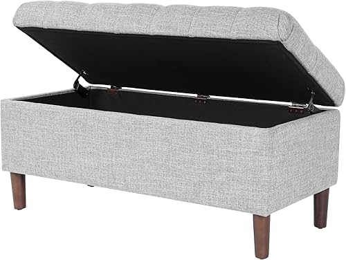 Miniatura 8 de Homepop Home Decor | Tufted Ainsley Button Storage Ottoman Bench with Hinged Lid | Ottoman Bench with Storage for Living Room & Bedroom,Gray Woven