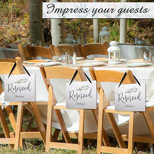 Miniatura 4 de Zonon Letrero colgante con cinta, 6 piezas, para silla de boda, asiento de silla de boda, letrero de estilo rústico, letrero de vegetación, letrero