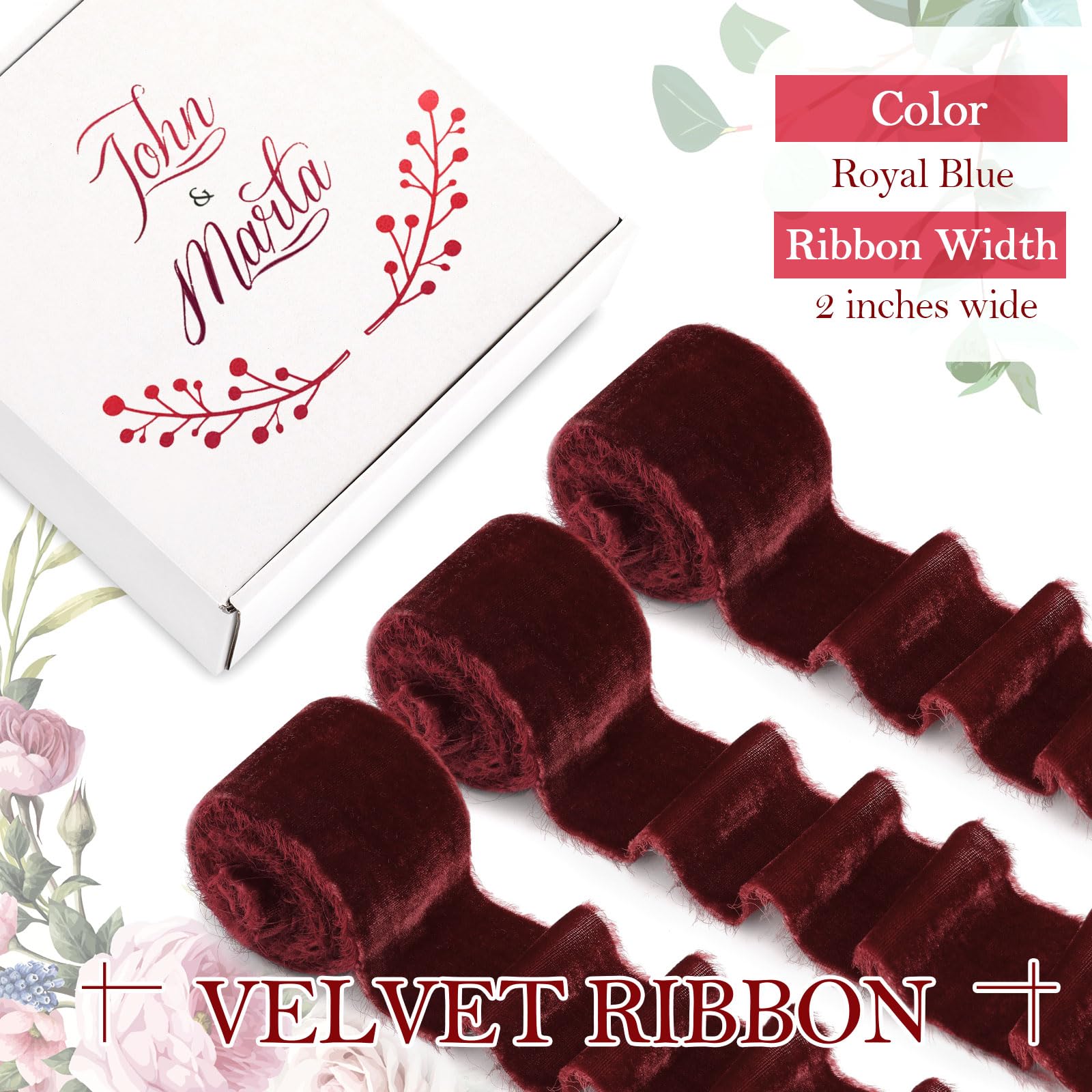 22 Meter Weihnachts-Samt-Geschenkband, 8 Rollen Seide ausgefranst, handgefertigtes Samtband für Hochzeitsstrauß, Einladung, Weihnachtskränze, Dekoration, Geschenkverpackungen, Karten, DIY