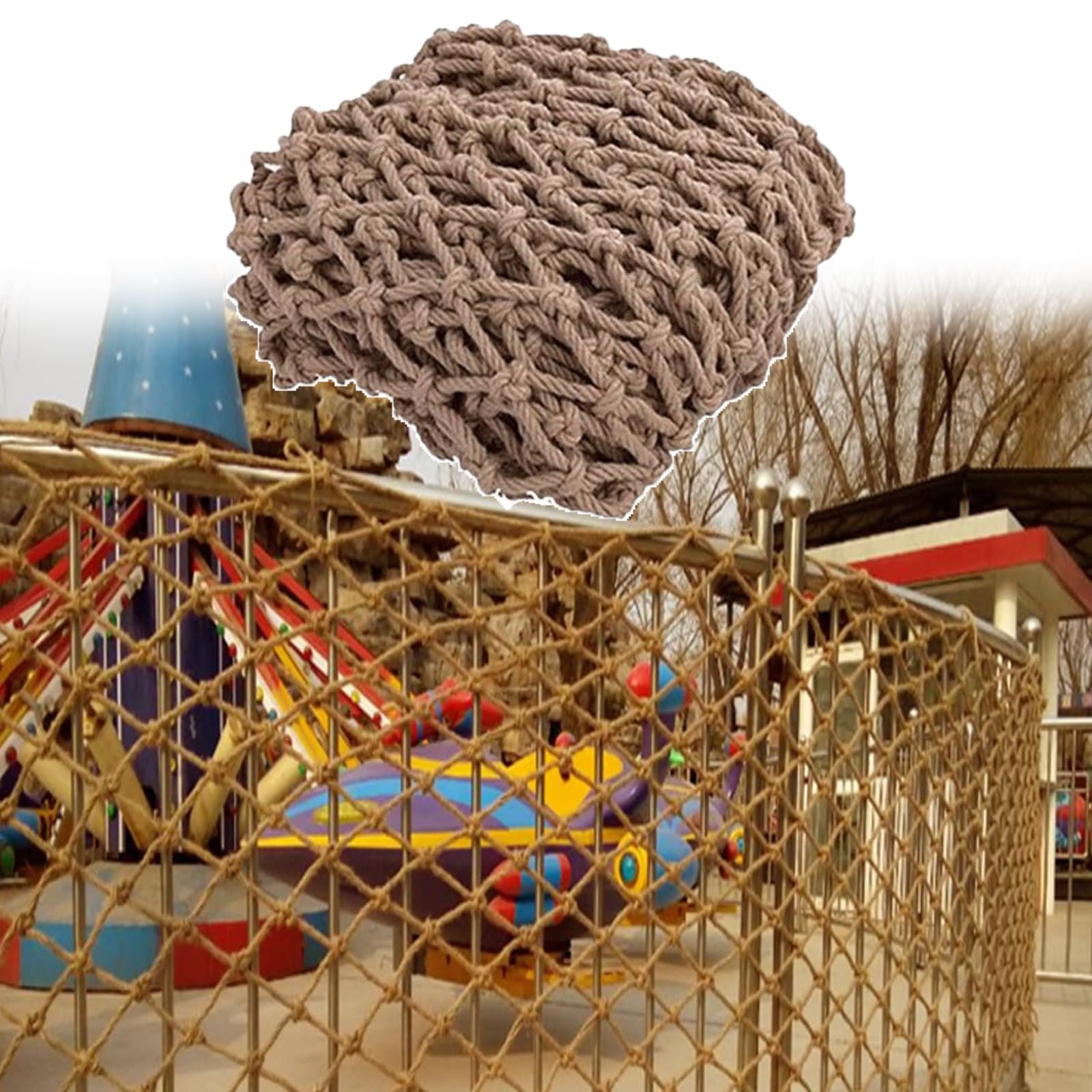 Lwjsocp Brown 16X20ft Jute Hemp Rope Netting - Climbing Cargo Net For Kids, Playground Wall Ladder, Hammock, 1Cm Rope, Ideal For Outdoor Adventures And Fun Activities