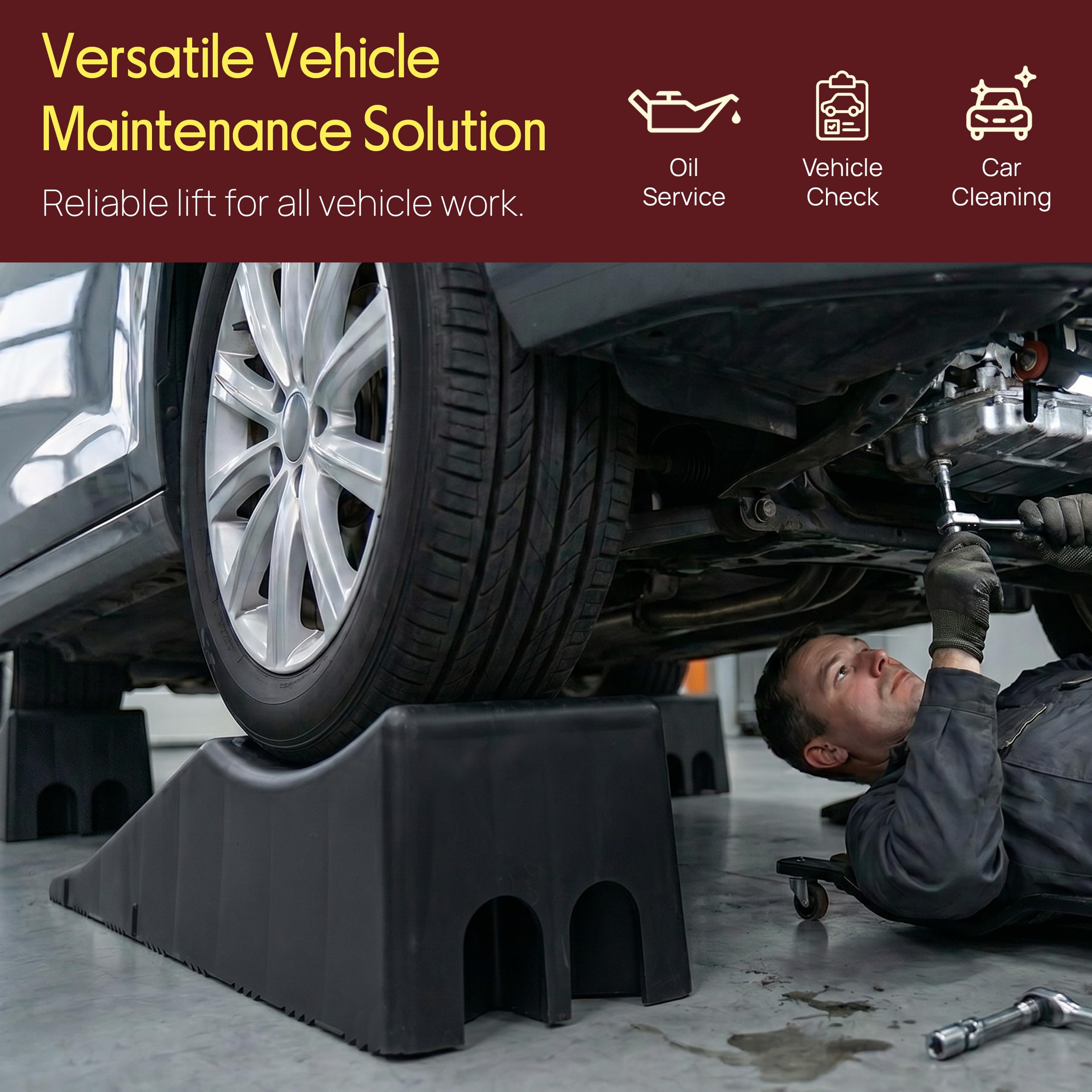 Pyle 1 rampa per veicoli, capacità di 9071,8 kg, per camion, SUV e camper, con sollevamento di 14 cm e superficie ruvida antiscivolo, rampa per cambio olio, leggera con maniglia, nera