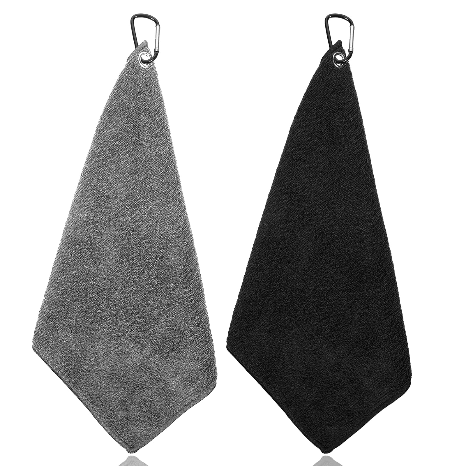 2 Pezzi Asciugamano da Golf in Microfibra, Asciugamano per Pulizia del Golf con Moschettone, per Palestra, Fitness, Corsa, Yoga, Sport all'Aria Aperta, 30 x 30cm (Nero,Grigio)