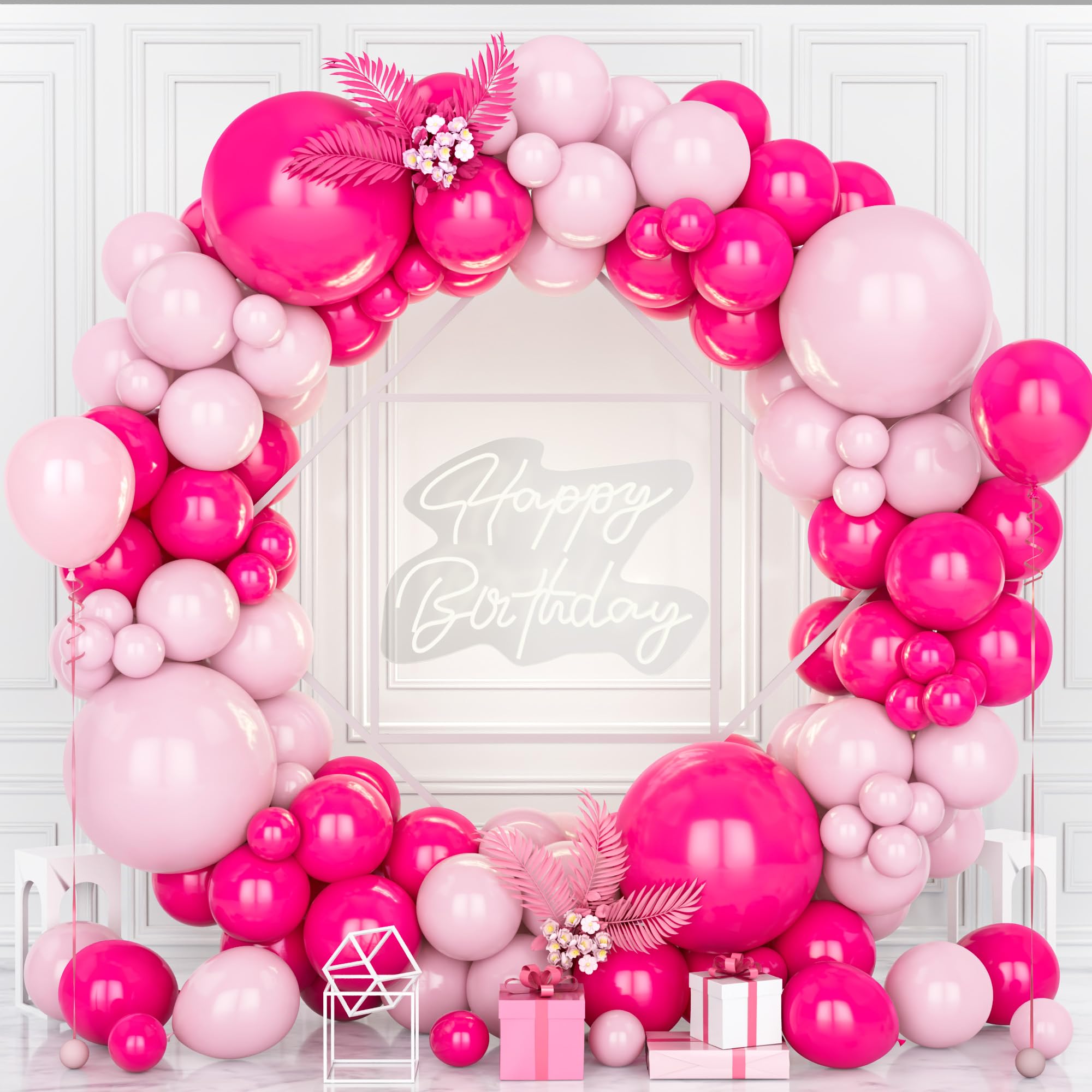 Teselife Pink Balloons, 119Pcs Hot Pink Pastel Macaron Baby Pink Rose Red Balloon Arch Garland Kit Women Girl Kid Princess Bridal Shower Engagement Anniversary Wedding Birthday Party Valentine Decora