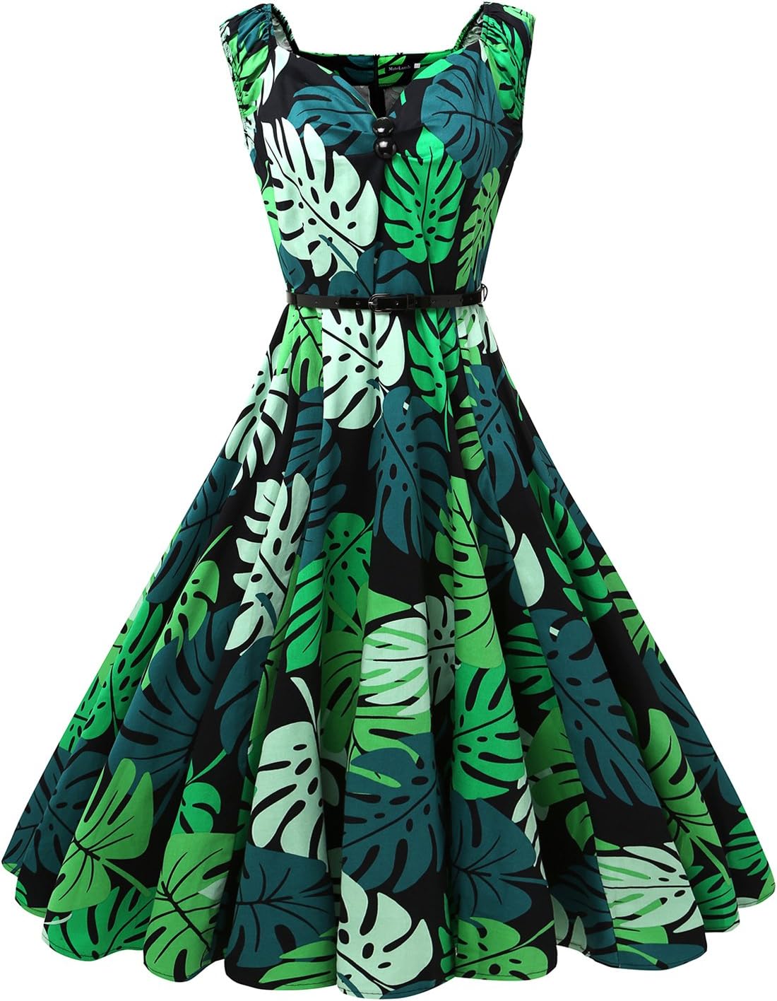 Women Sleeve Swing Vintage Print Doll Prom Dress Party Dresses Green