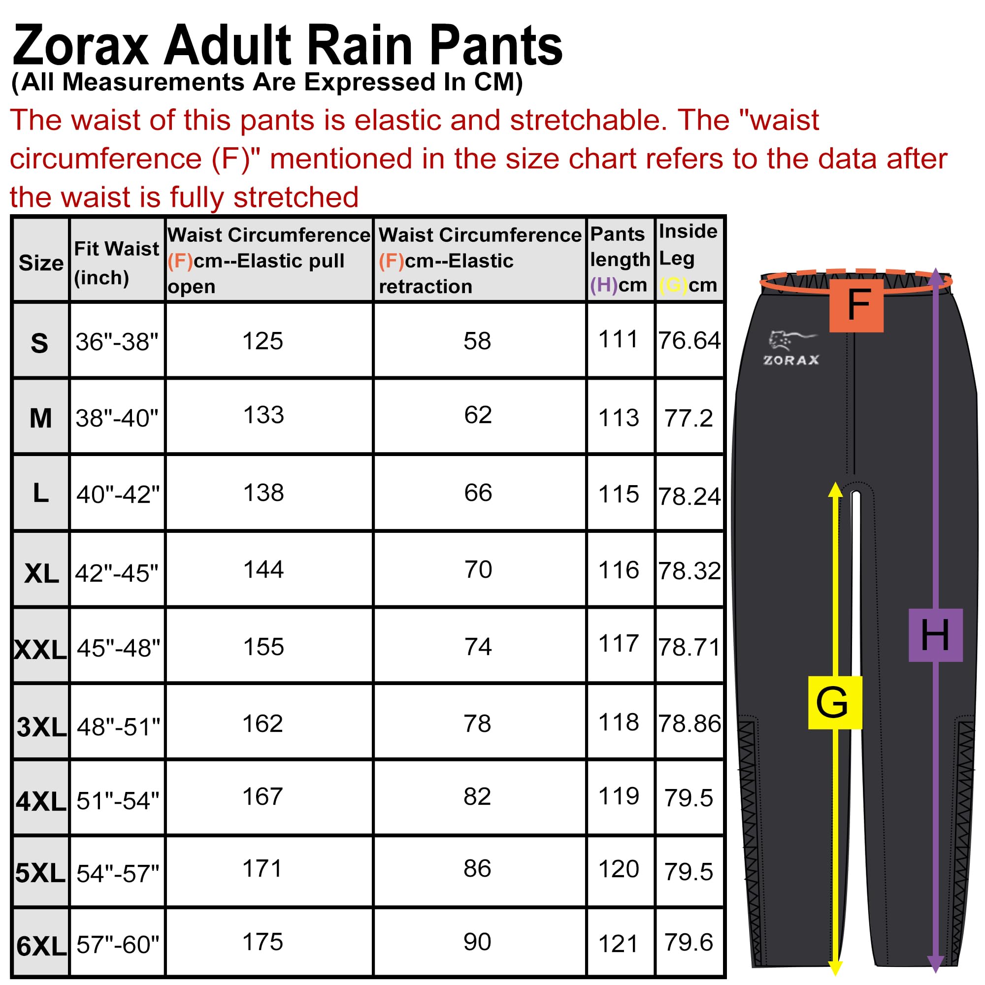Zorax Motorbike Motorcycle Waterproof Adult Rain Trousers Rain Pants for Men Women with Reflective Stripes, Carry Bag