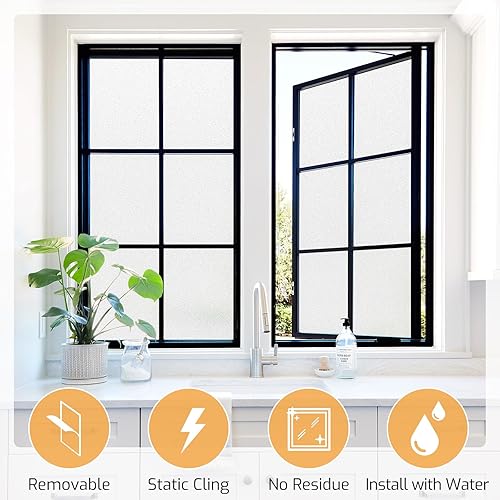 Miniatura 3 de LUTE Película de privacidad para ventana, película de vidrio esmerilado, adhesivo estático para control de calor, extraíble, cubierta de ventana no