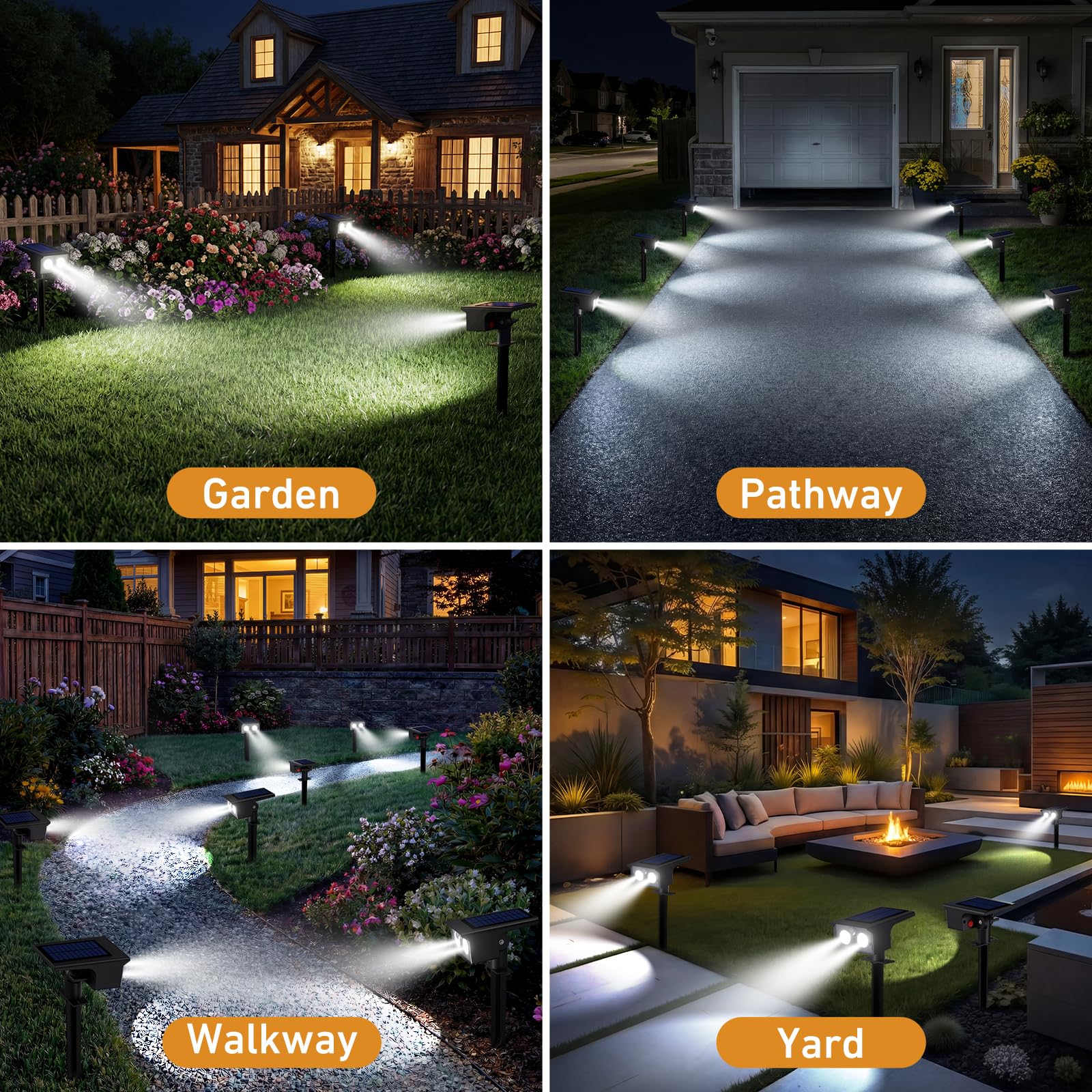 Lot de 4 Lampe Solaire Exterieur Detecteur de Mouvement 6500K IP65 Étanche Projecteur Solaire Jardin