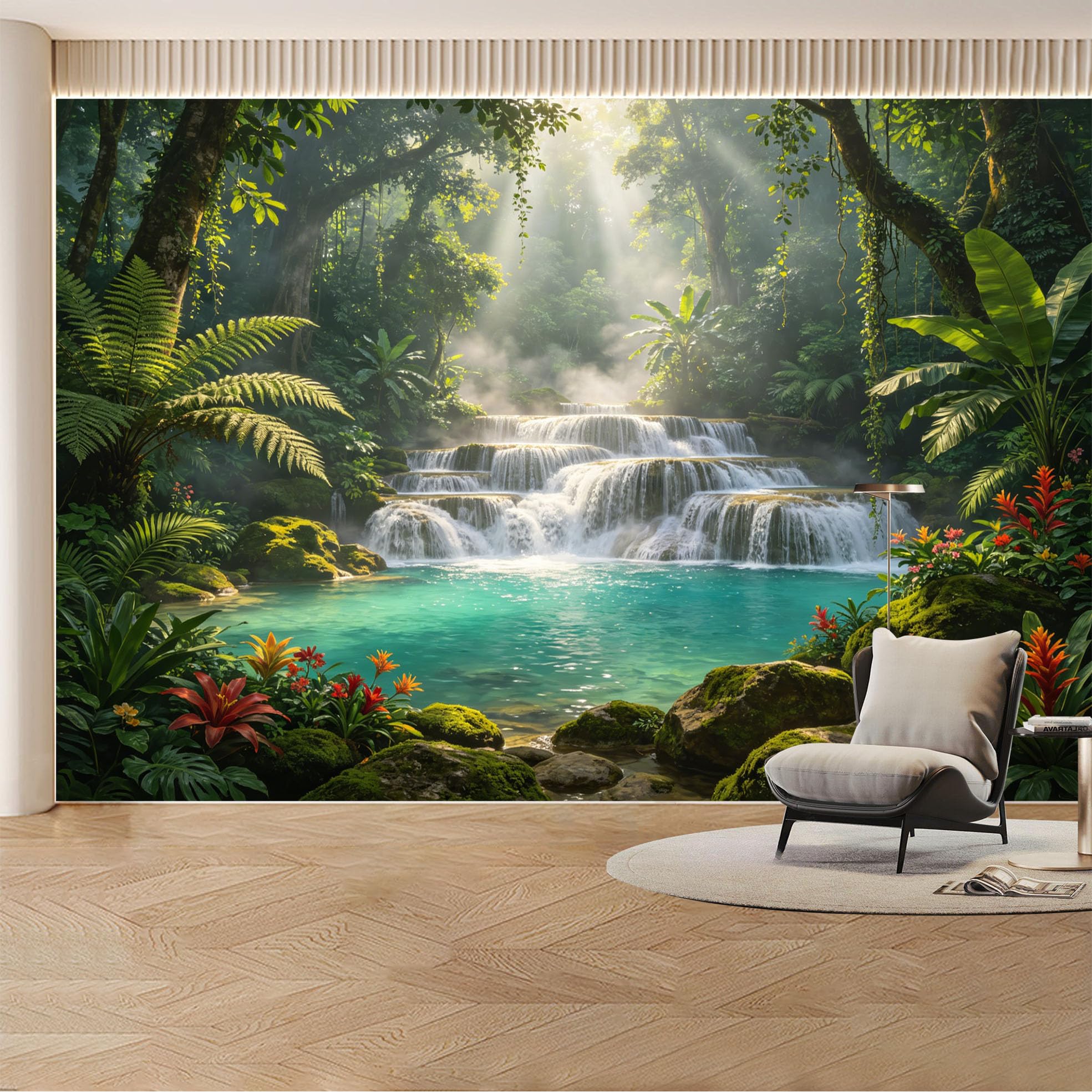 Kayorowalls Bh20260620025 Custom Wall Mural Wallpaper Waterfall Forest Landscape Nature 3D Effect Wall Decor Tropical Luxury Misty Removable Selfadhesive Large Photo For Living Room， Bedroom， Office