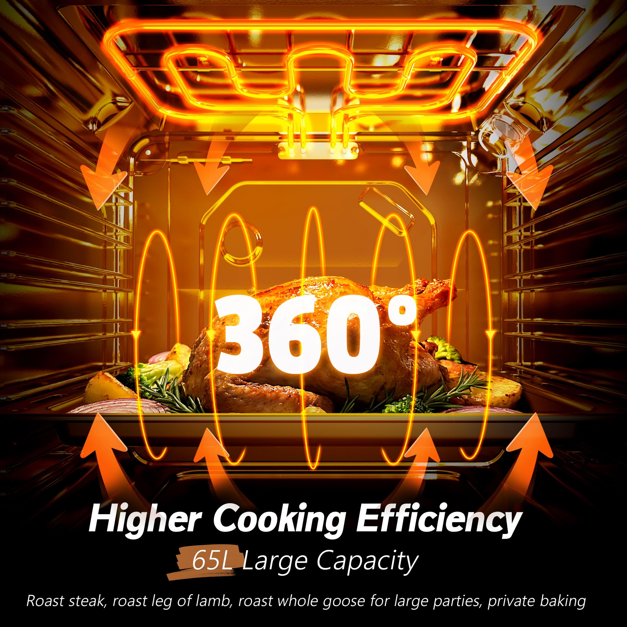 Karinear Electric Oven 65L Built in Knob Control 5 Functions 2000W Plug and Play 220V 60cm Wide Black — view 6