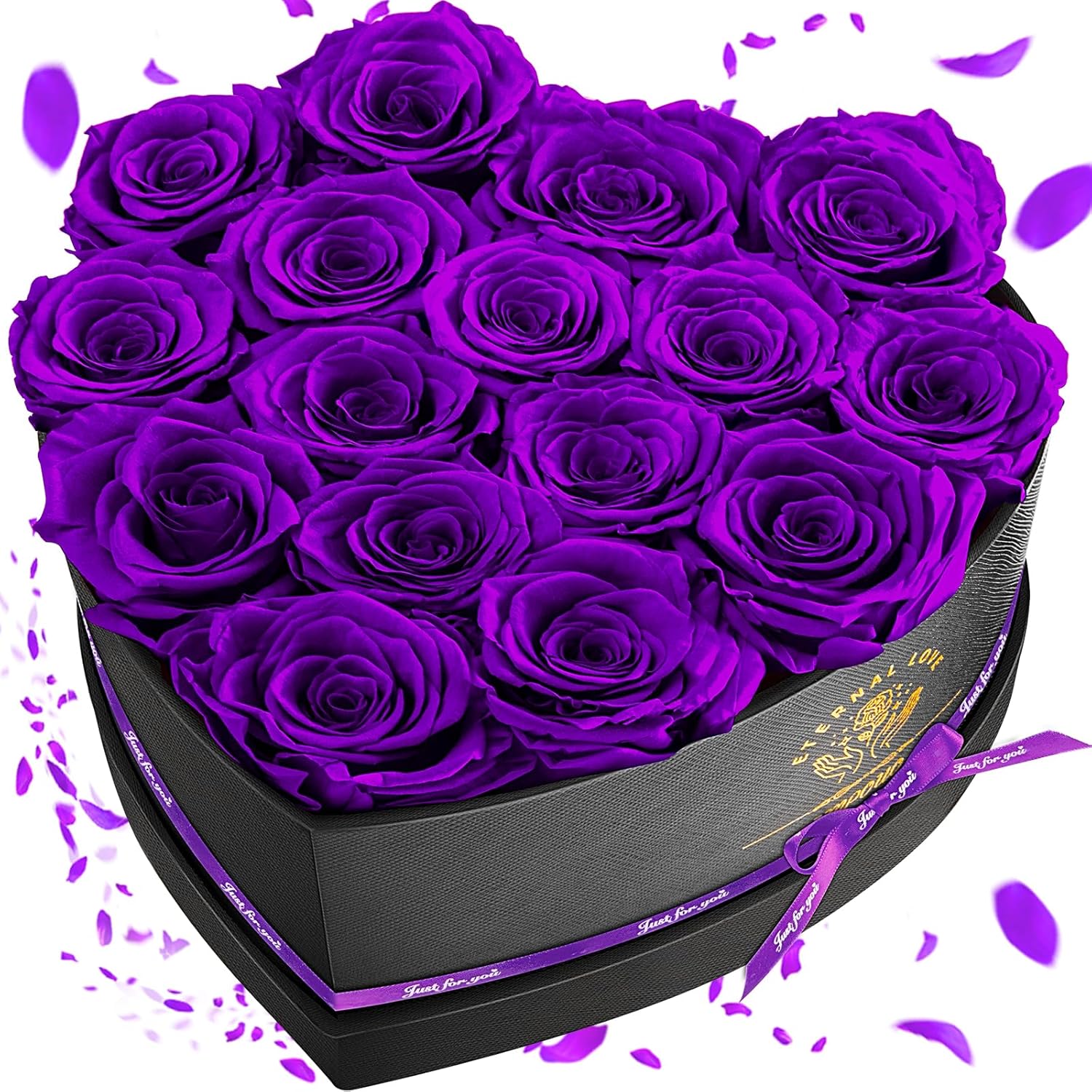 16 Preserved Flower Delivery Prime, Fresh Forever Roses In a Box, Birthday Gifts for Women, Mother's Day, and Valentine's Day-Purple+Blue Rose