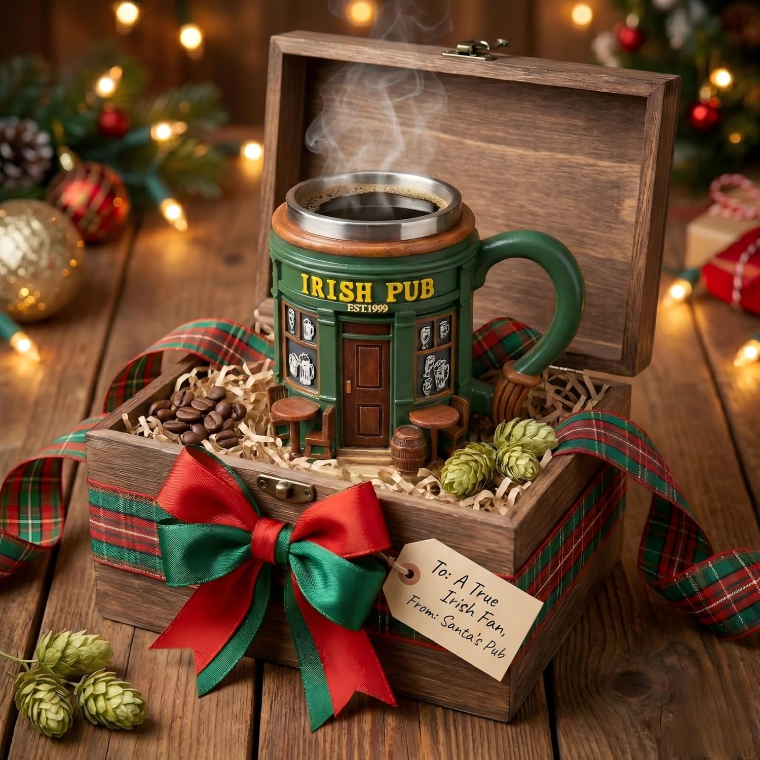 3D Irish Pub Beer Mug, 10oz Stainless Steel Lined Resin Tankard, Novelty Retro Coffee Cup, St. Patrick's Day Home Bar & Tavern Decor