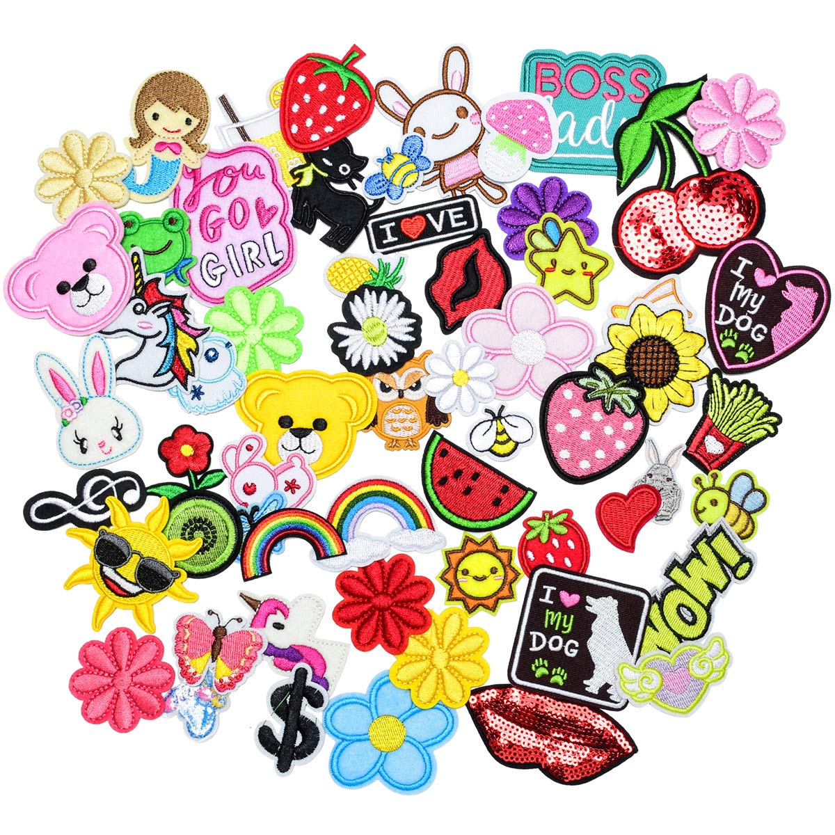Butie 60 pcs Iron on Patches Random Assorted Styles Embroidered Patch Sew On/Iron On Patch Applique Clothes Dress Plant Hat Jeans Sewing Flowers Applique DIY Accessory (RF-59)
