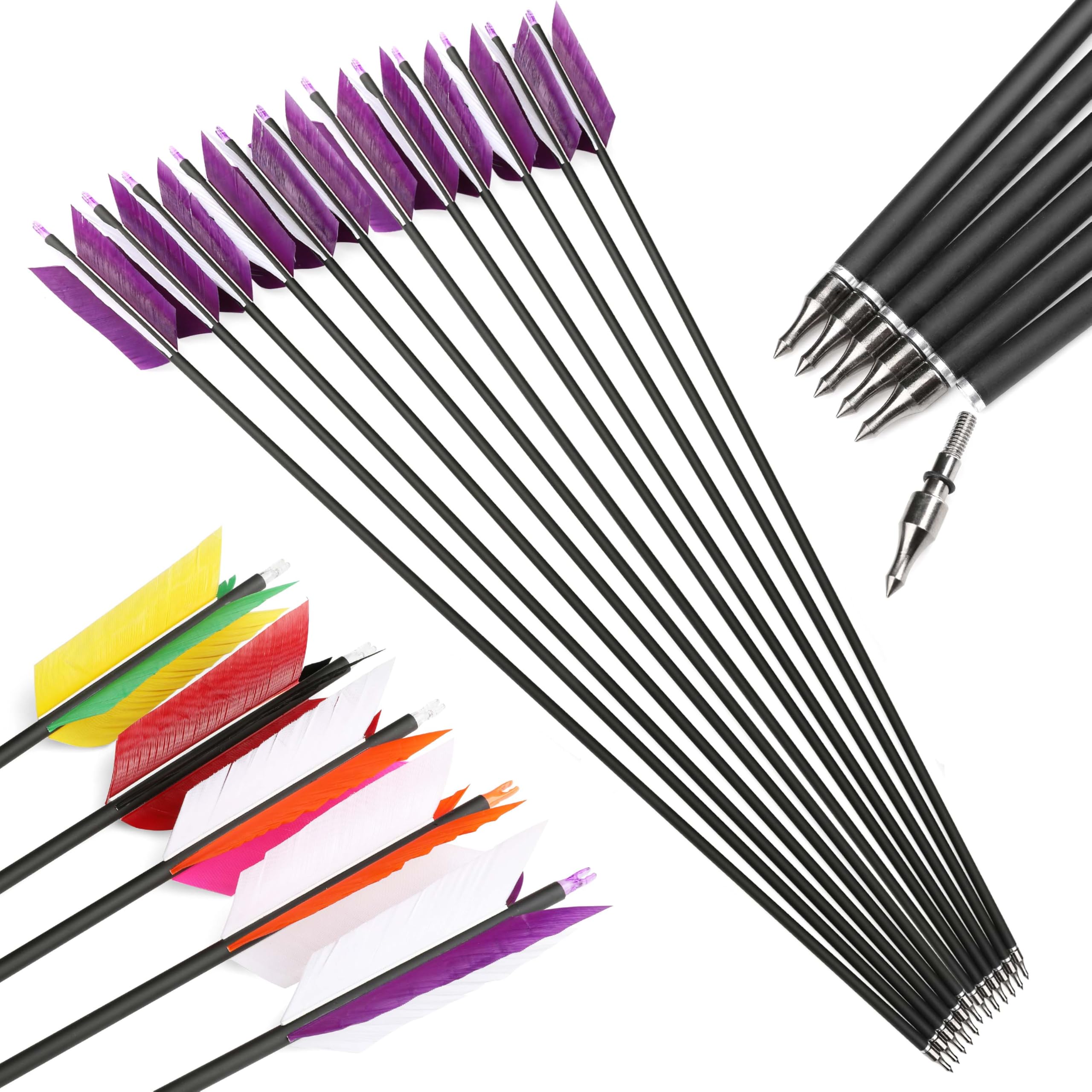 30 pollici freccia di carbonio Arco Flu-Flu Freccia 500 Spine Caccia Targeting Freccia per arco composto Arco ricurvo 6/12pcs