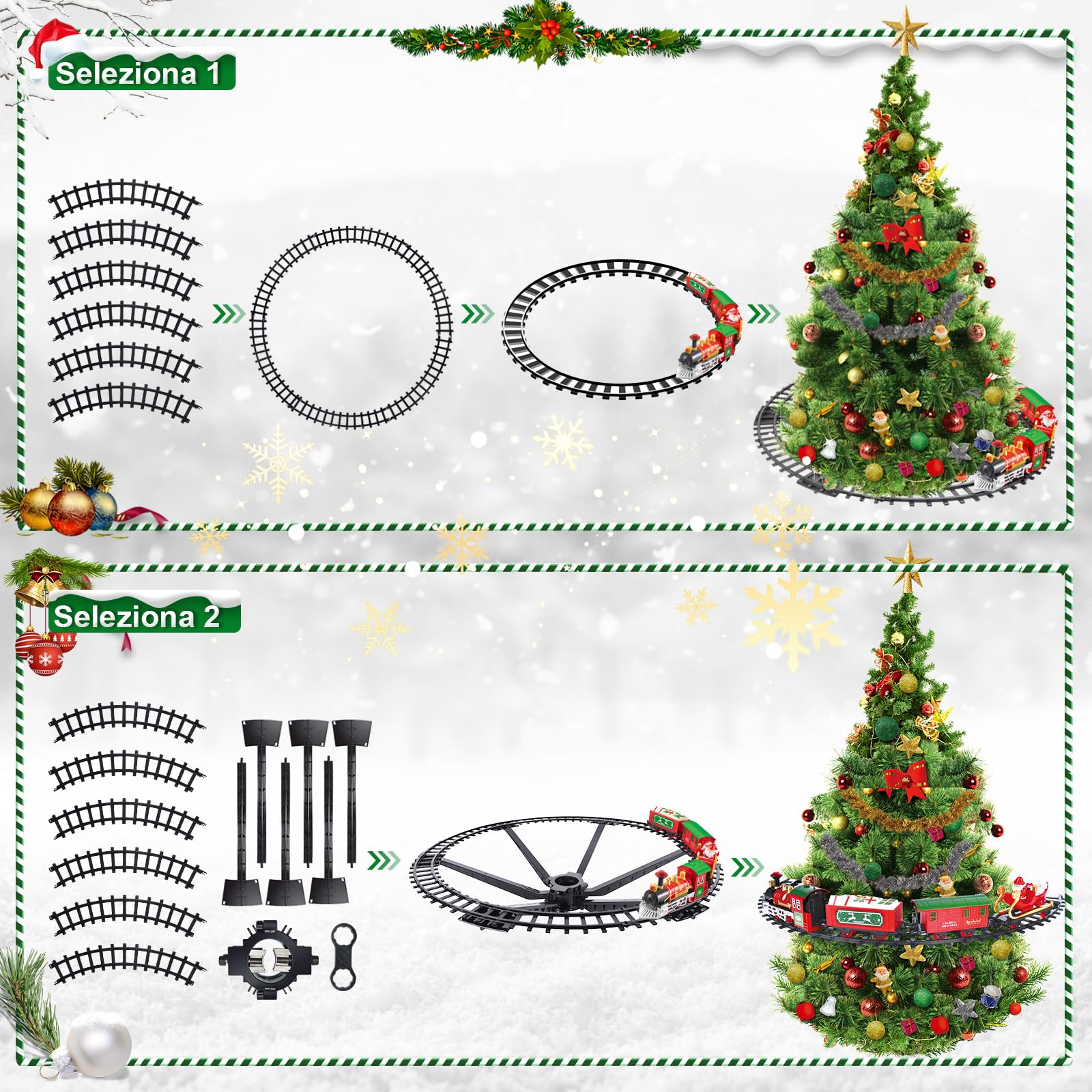 Herenear Trenino Natalizio Elettrico per Bambini, Trenino Classico Natalizio con Supporto Installazione, Treno Elettrico Giocattolo Sull'albero di Natale per Bambini 5 6 7 8 9 Ann (Tra gli alberi)