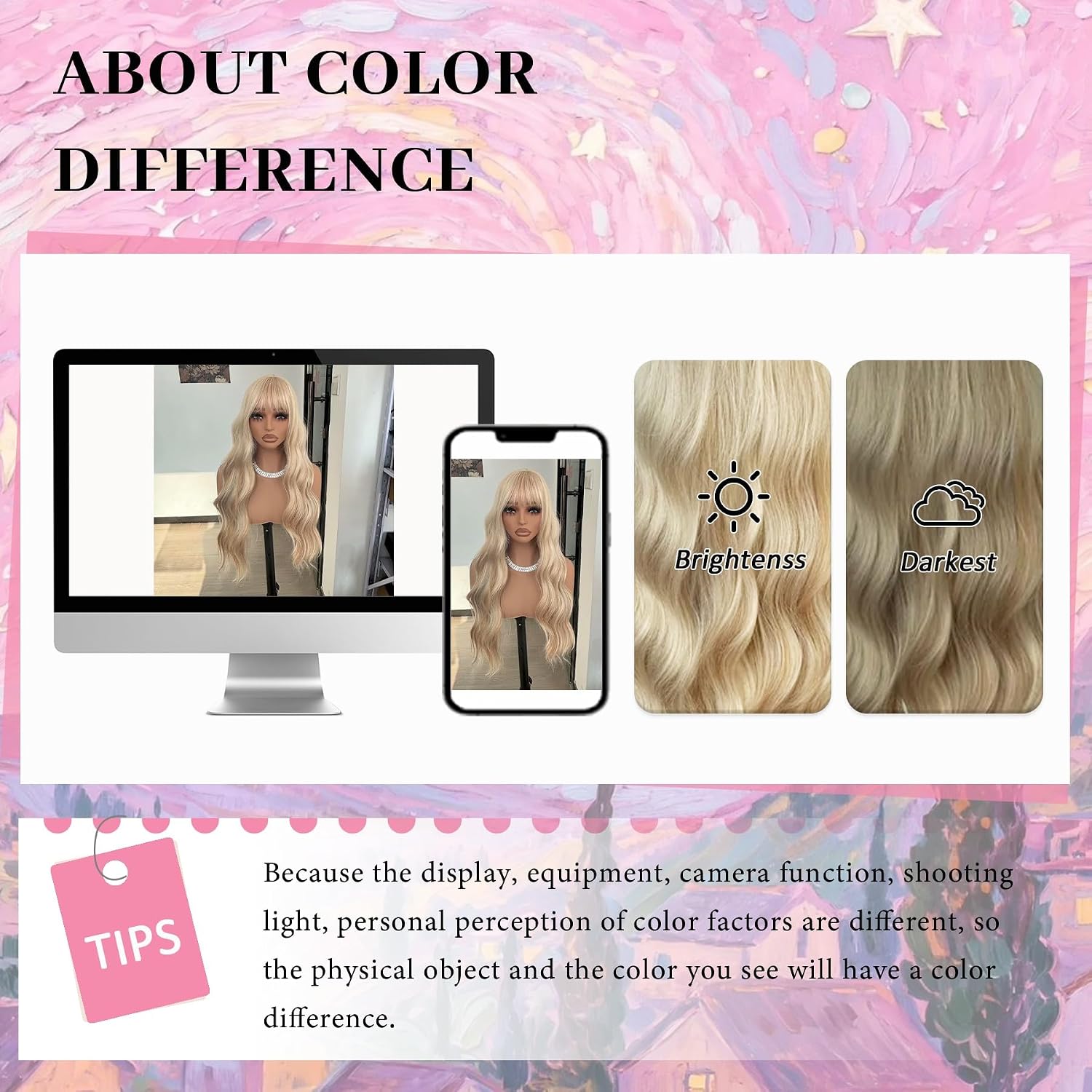 Long Blonde Wig with Bangs Long Wigs for Women Platinum Blonde Wig Light 26 Inch Womens Wigs Blonde Highlight Wig Wavy Synthetic Wig Curly Hair Replacement Wigs for Girls Daily Party Use