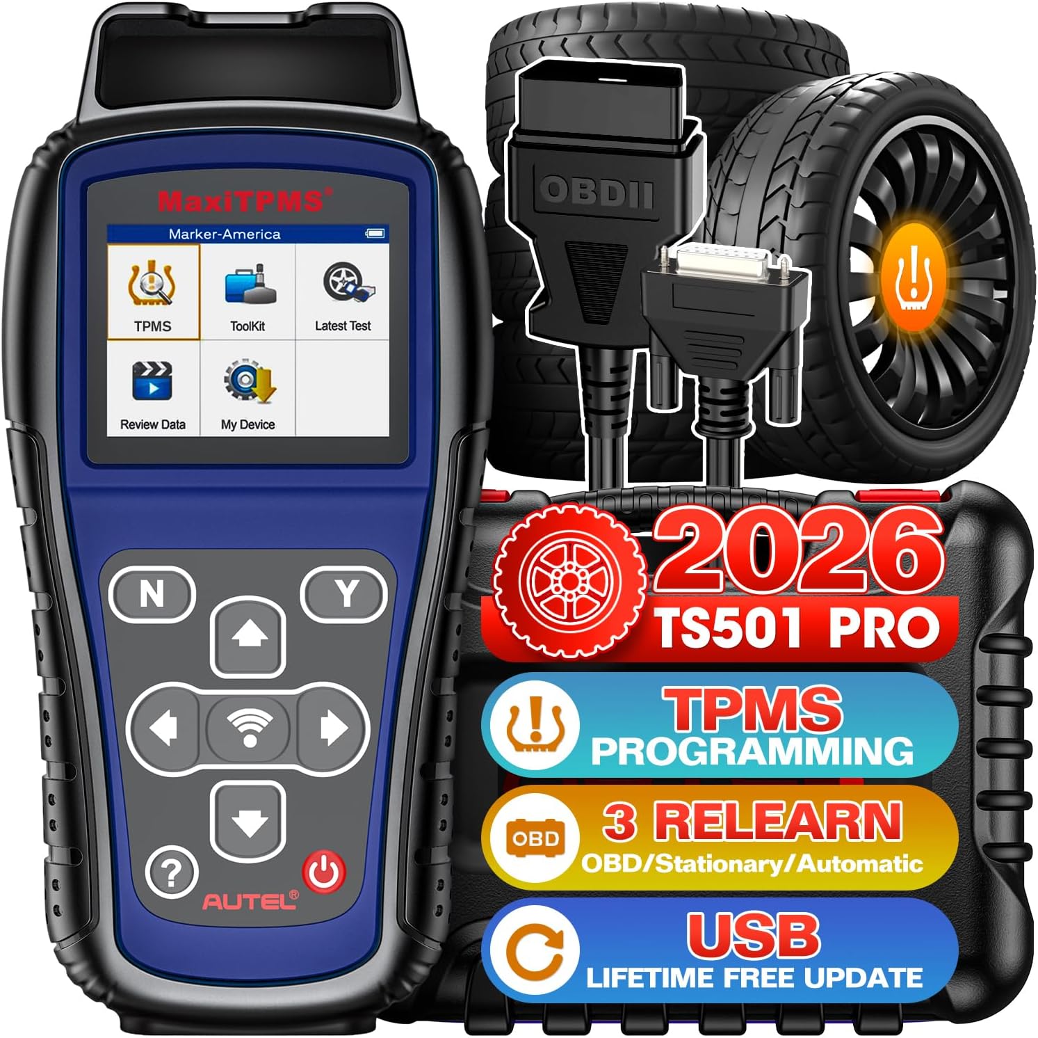 Autel MaxiTPMS TS501 PRO TPMS Programming Relearn Tool, 2026 Same as TS508WF TS508, Up of TS501 TS408S, Activate Tire Sensors, Program Autel MX-Sensors, Turn Off TPMS Light, Lifetime Free Update