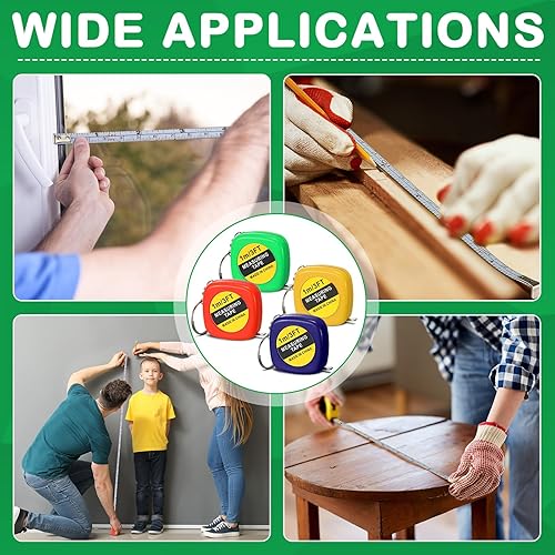 Vista 5 de Hoteam 160 piezas de llavero mini cinta métrica funcional de bolsillo, cinta métrica retráctil para fiestas de construcción para cumpleaños, uso