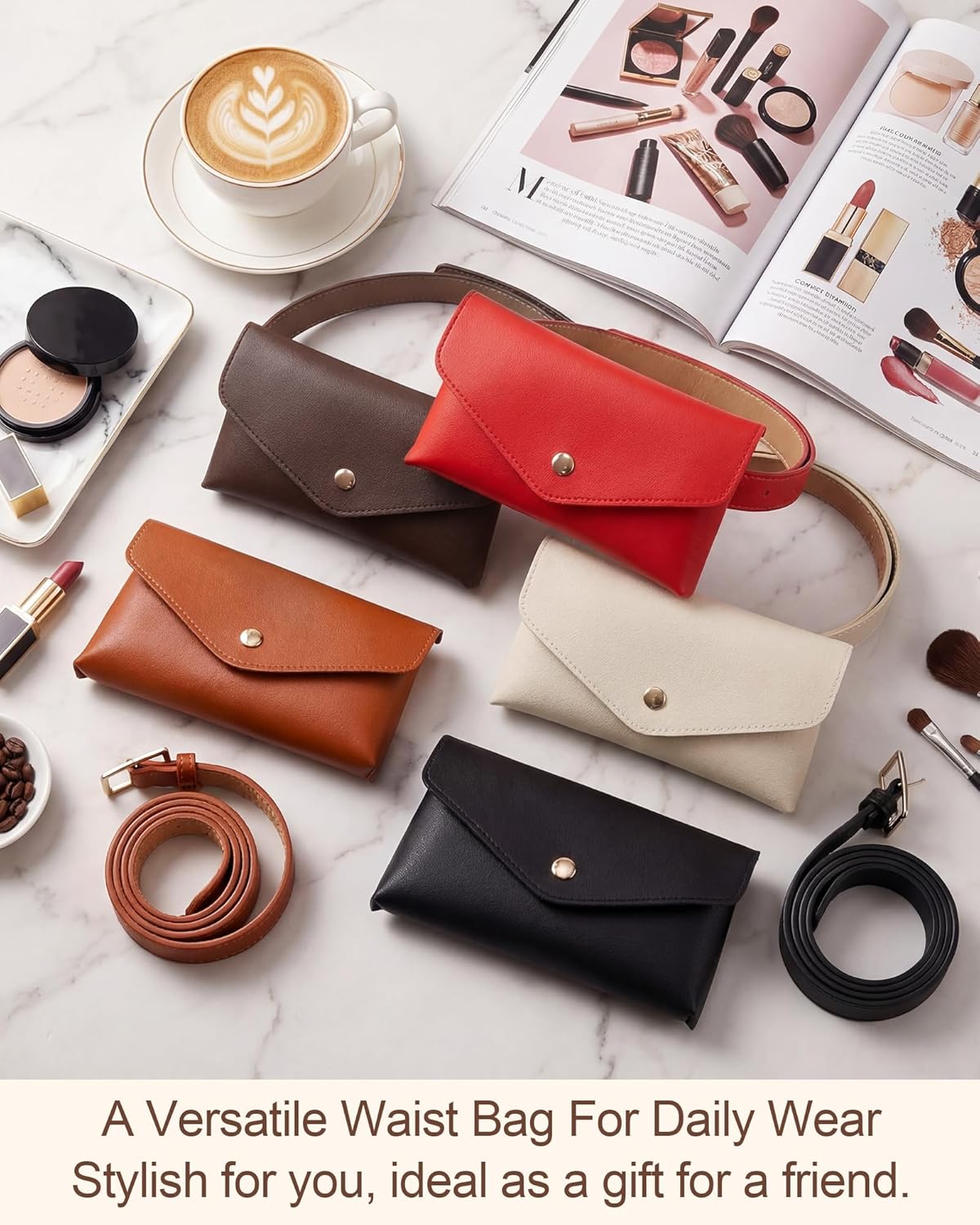 Shihanee 5 Pcs PU Leather Waist Belt Bags for Women Adjustable Fashion Waist Pouch Equestrian Belt Bags for Fashion Party Riding Hiking Daily Use Y2k Accessories - Image 4