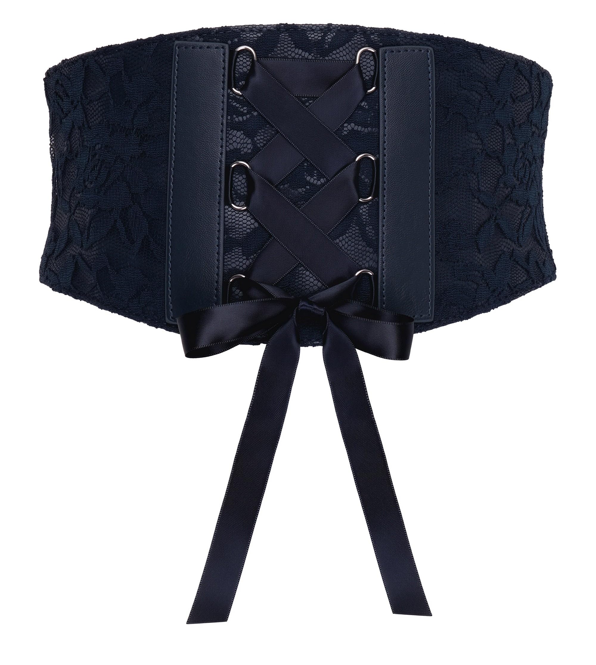 BlackButterfly Wide Corset Waspie Elastic Lace Belt (Midnight Blue, XXL)