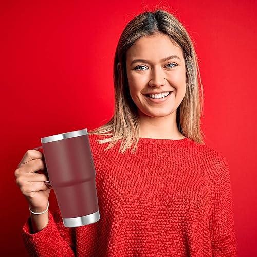 Miniatura 7 de VEGOND Vaso de 20 onzas a granel con tapa con asa y pajilla, juego de tazas de café de viaje con aislamiento de acero inoxidable, a prueba de