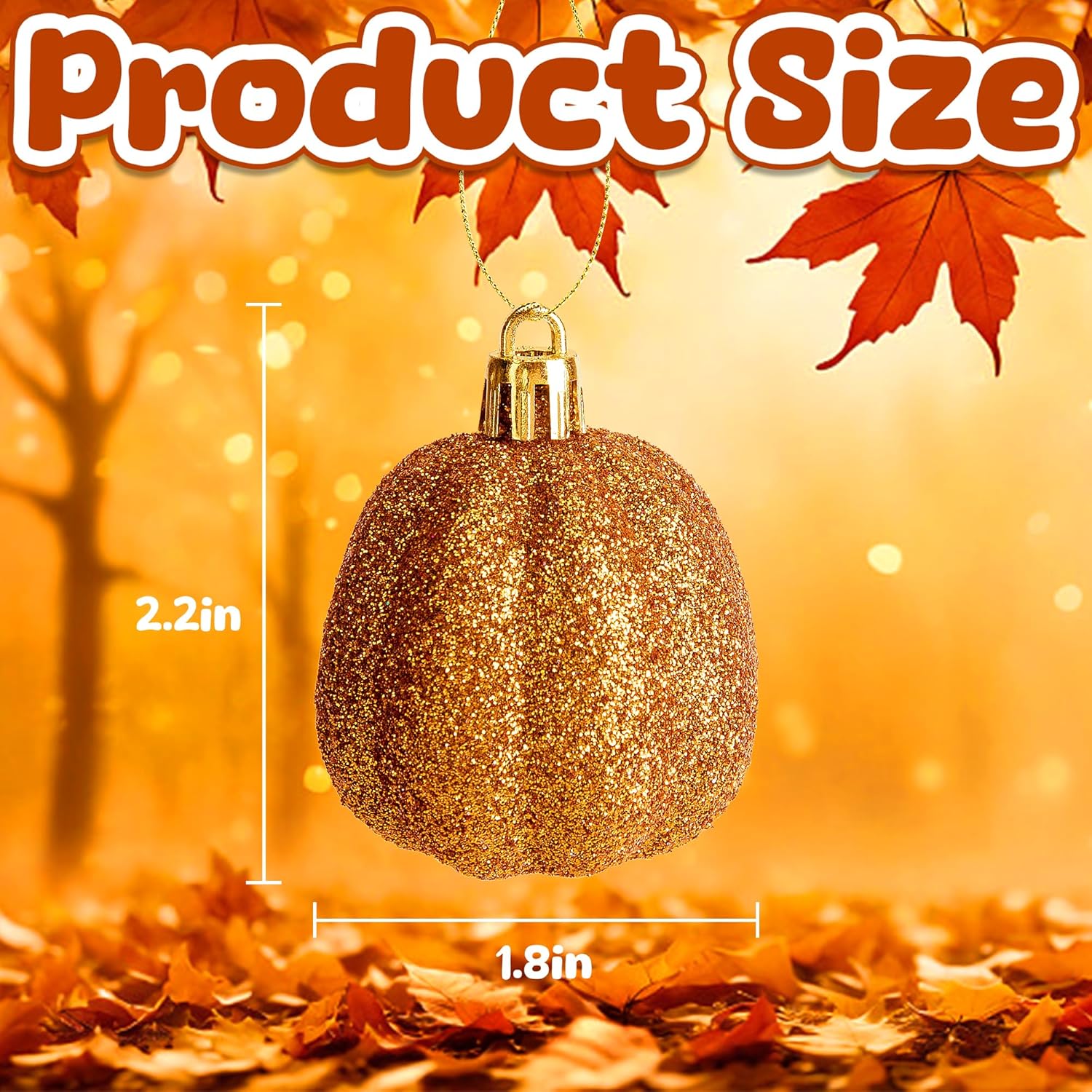 16 Pcs Fall Thanksgiving Pumpkin Hanging Ornaments- 2.2" x 1.8" Glitter Fall Pumpkin Tree Ornaments- Shatterproof Farmhouse Rustic Hanging Pumpkins Decoration for Autumn Thanksgiving Xmas Home Decor - Image 2