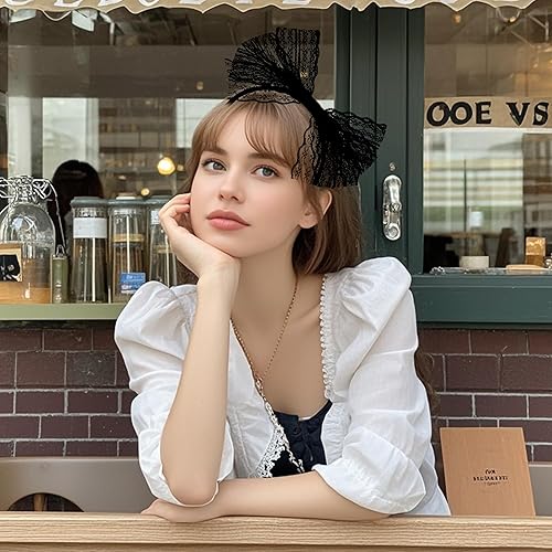 Miniatura 6 de SUMERSHA Diadema de lazo de encaje neón para mujer, disfraz de los años 80, accesorio para el cabello para fiesta temática de los años 80, aro de