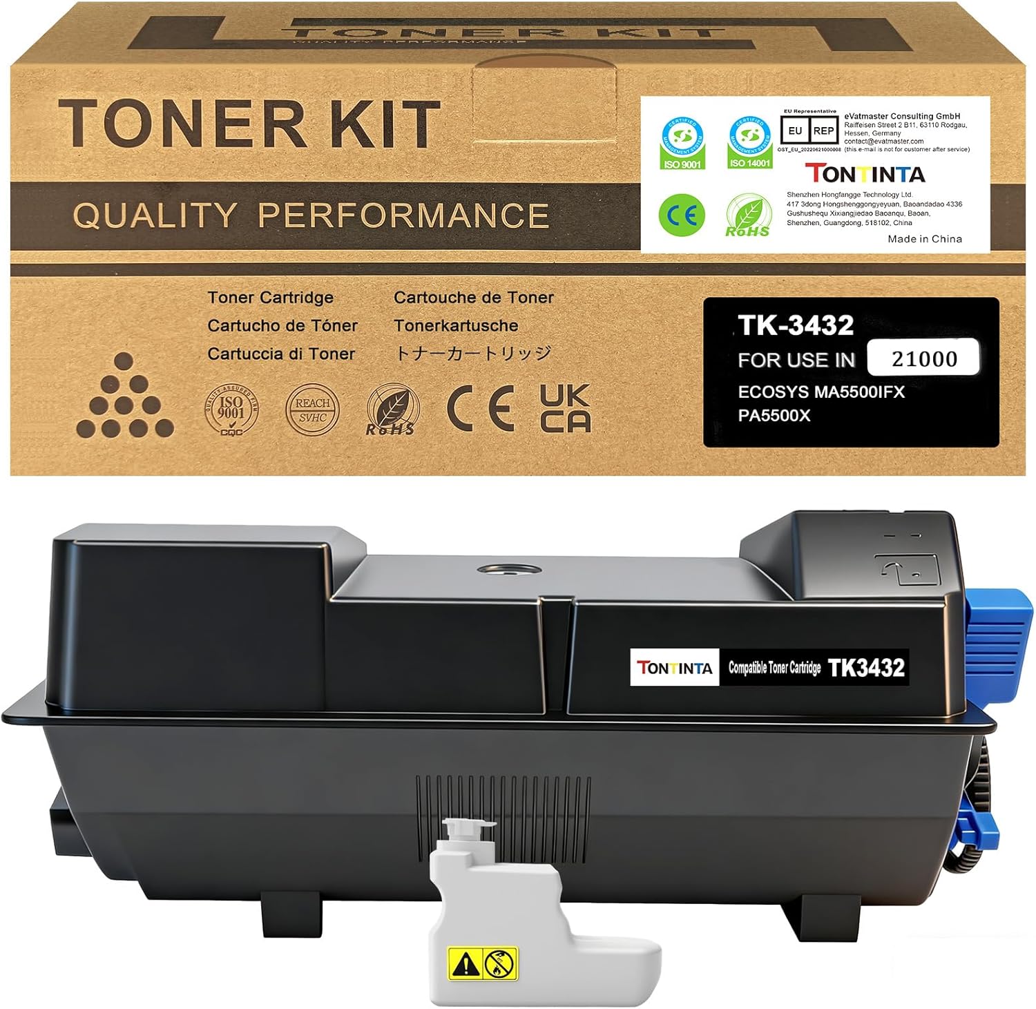 TK-3432 TK3432 Compatible Toner Cartridge 21000 Pages Black for Kyocera ECOSYS MA5500 MA5500IFX PA5500 PA5500X Printer