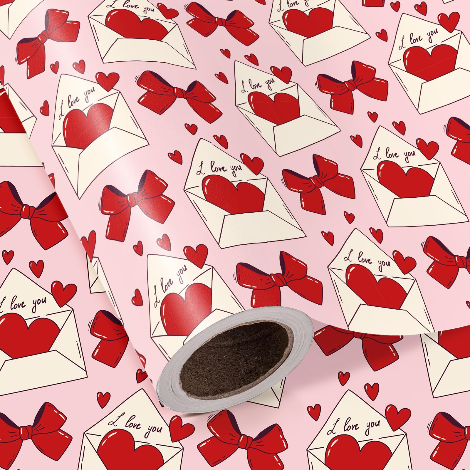 RUSPEPA Valentines Day Wrapping Paper Roll - Mini Roll - 43.2cm X 5m - Envelope With Heart And Red Bow Wrapping Paper For Valentine'S Day, Anniversary, Birthday, Wedding — image 1