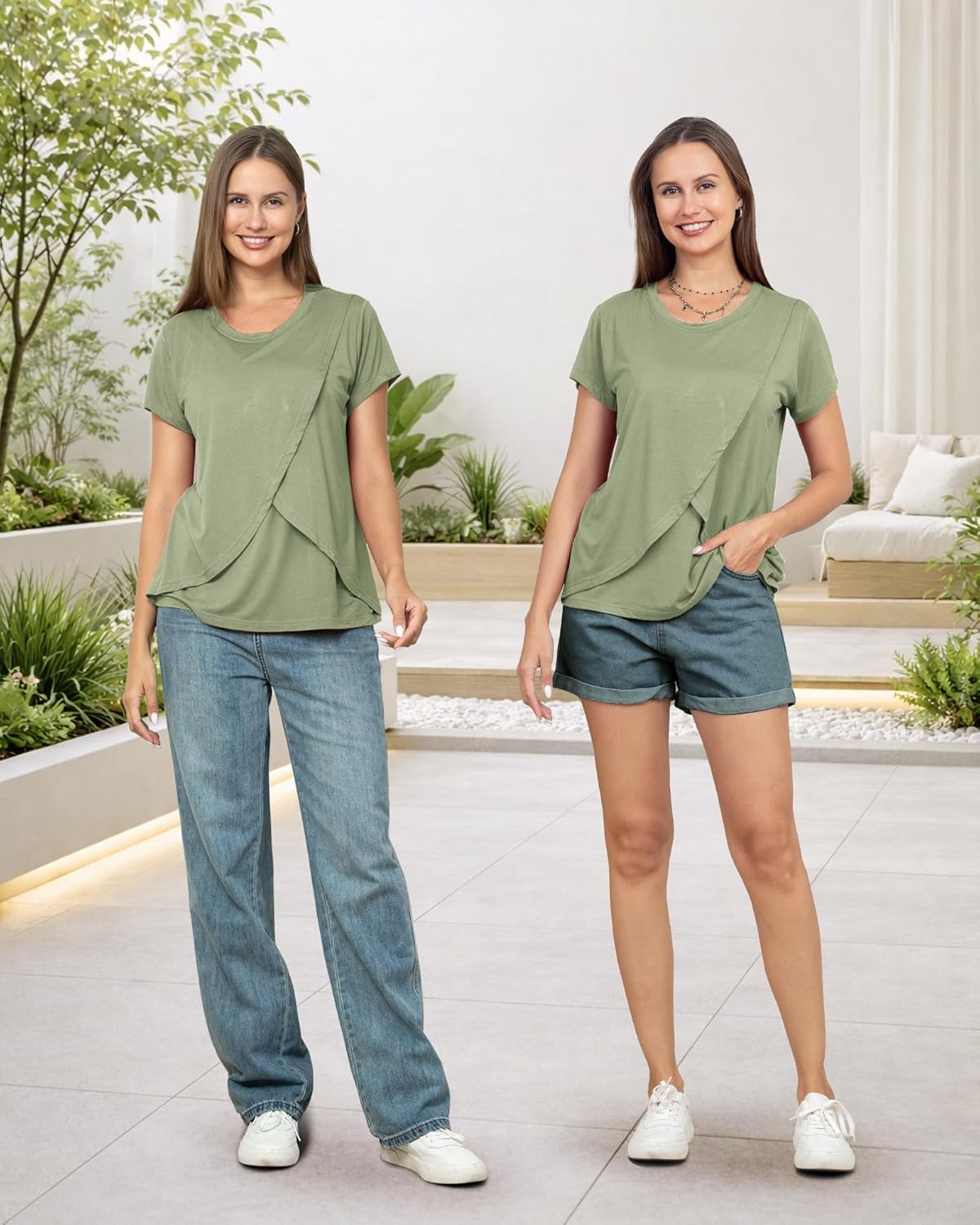 Rnxrbb 3 Pack Women's Nursing Tops for Breastfeeding Summer Short Sleeve T Shirts Postpartum Double Layer Clothes