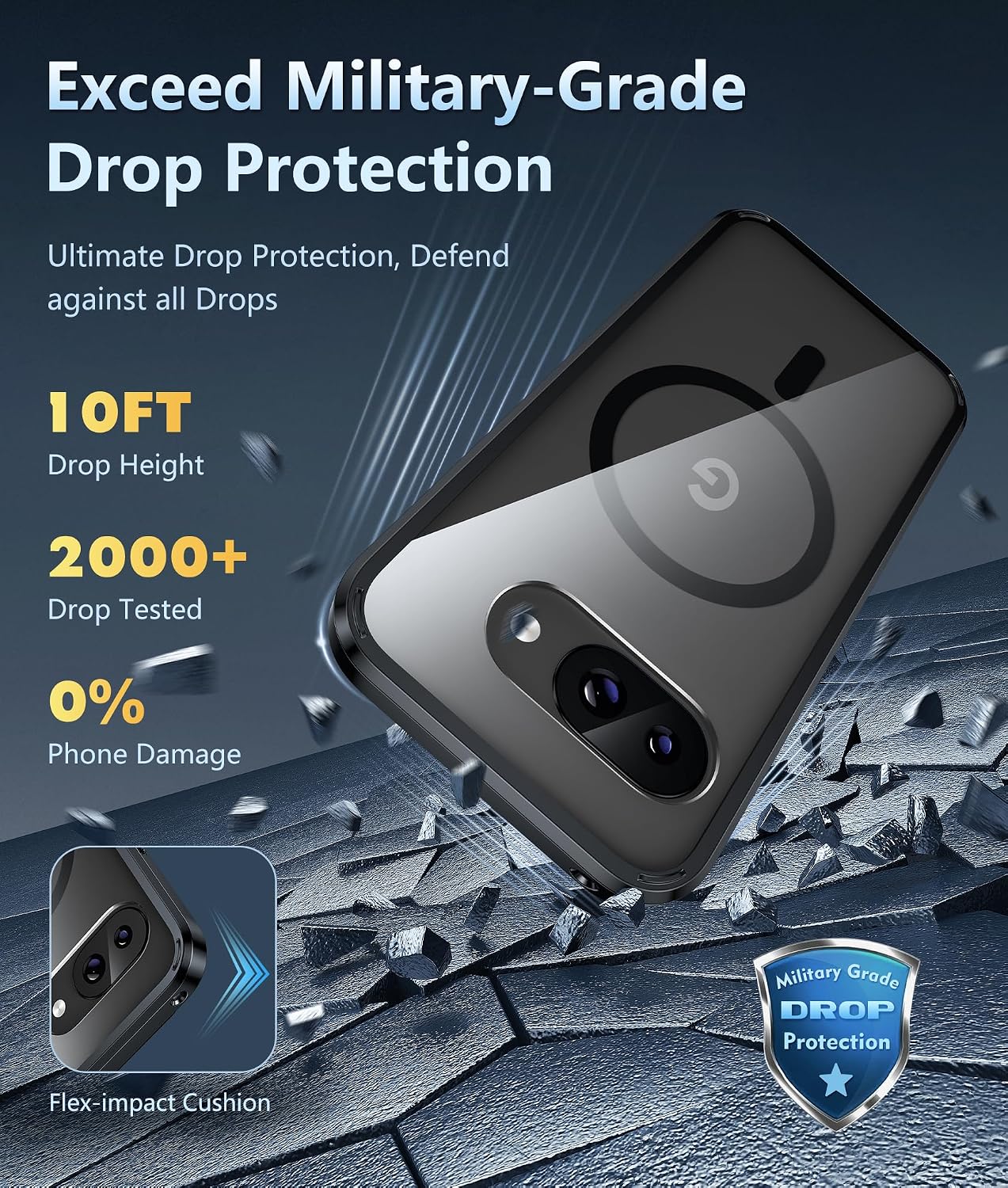 FNTCASE for Google Pixel 9a Case: Magnetic Military Grade Drop Protection Anti Yellowing Cell Phone Cover - Rugged Shockproof Protective Bumper Transparent Cases(Black Magnetic)