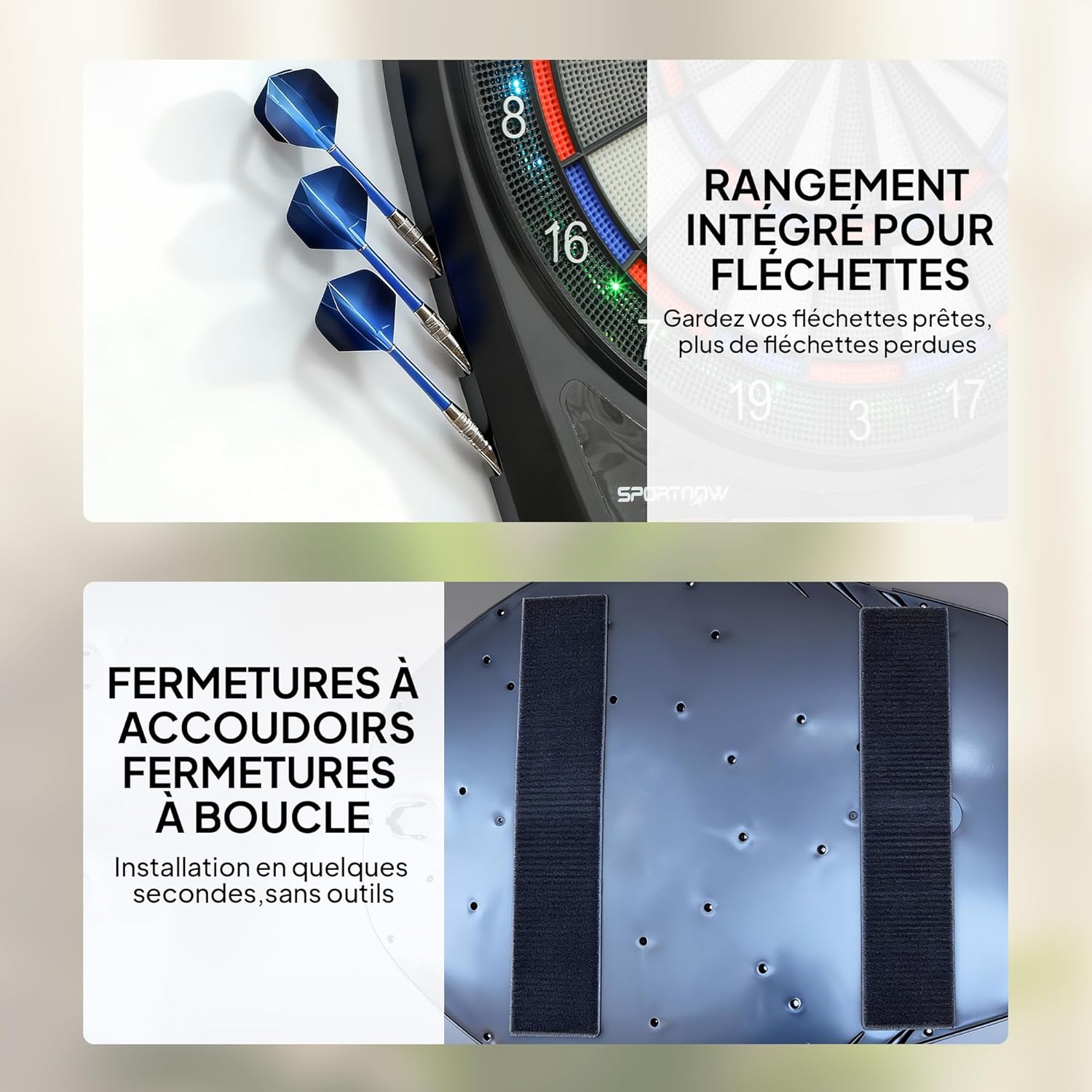 Integrated dart storage and velcro fasteners