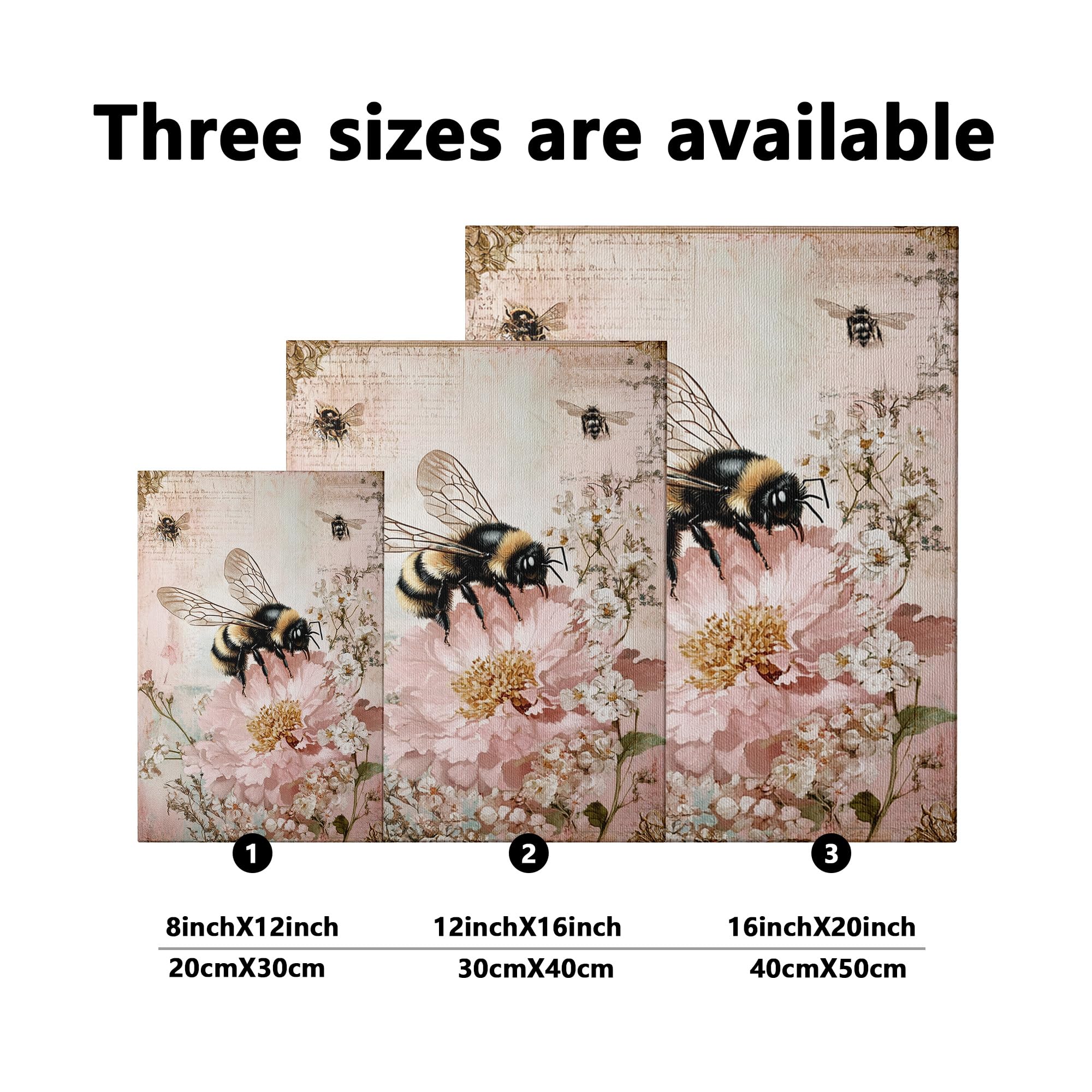 com: Floral Bee Canvas Wall Art, Peach Vintage Bees Flower