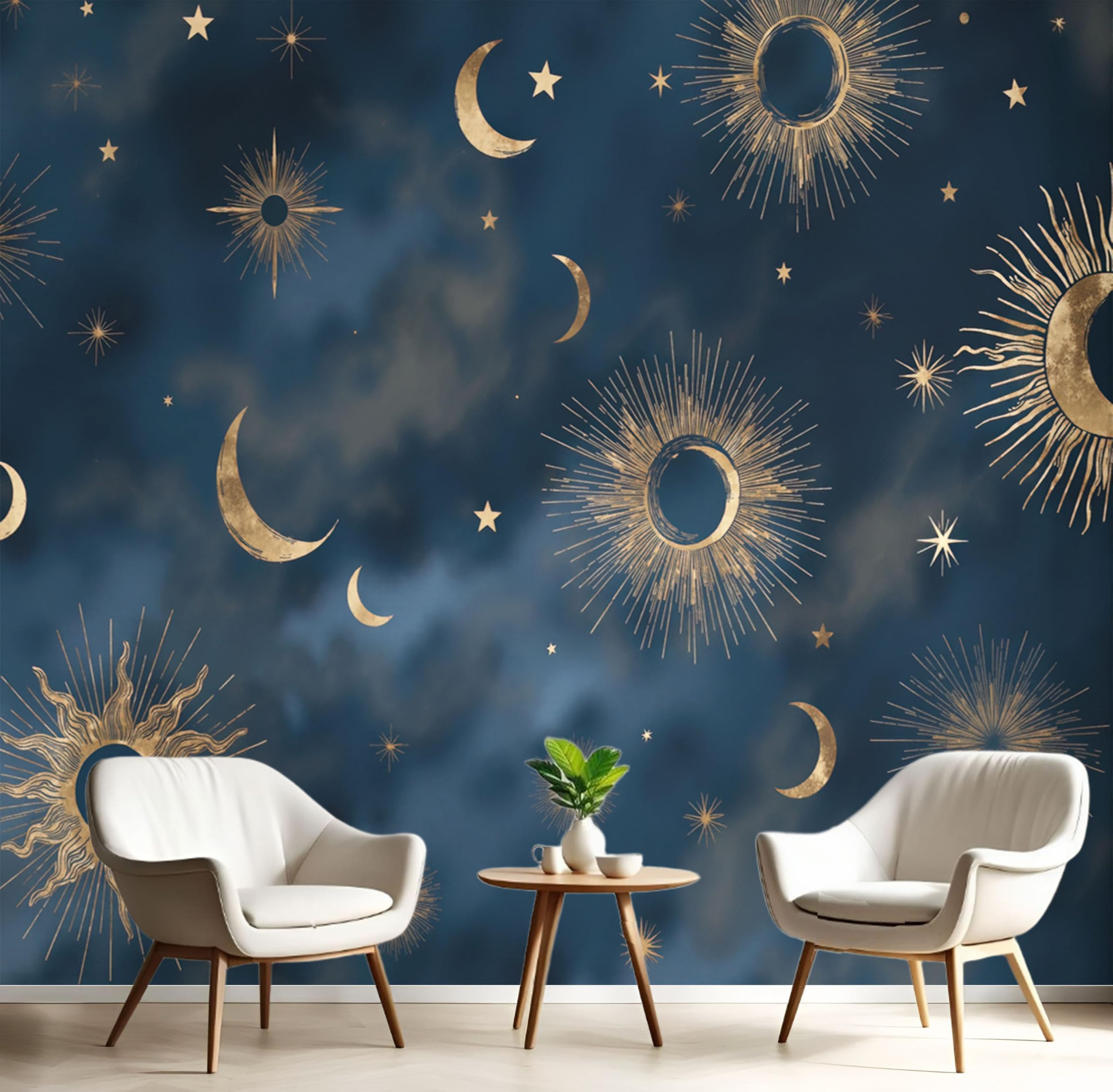 Papier peint panoramique lune et ciel étoilé XXL 400x280 cm pour salon