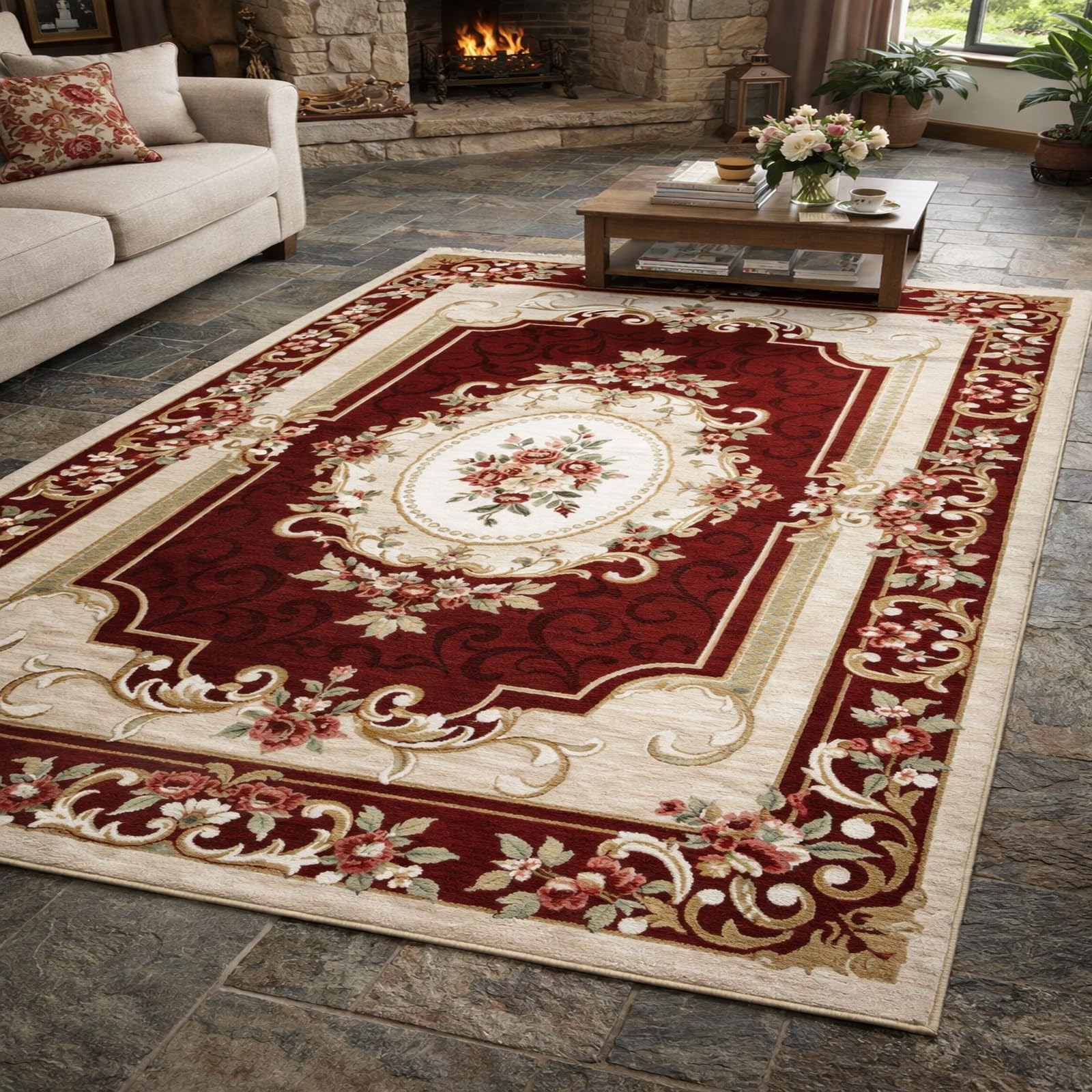 Tapis de salon poils ras facile à nettoyer motif rouge 120x200 cm