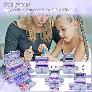 Kids Makeup Sets for Girls - Safe and Washable Kids Makeup, Real Make Up Set for Girls Children Toddler, Little Girl Play Games Toys Presents, Princess Birthday Gifts for 4-12 Year Old(Light Purple)