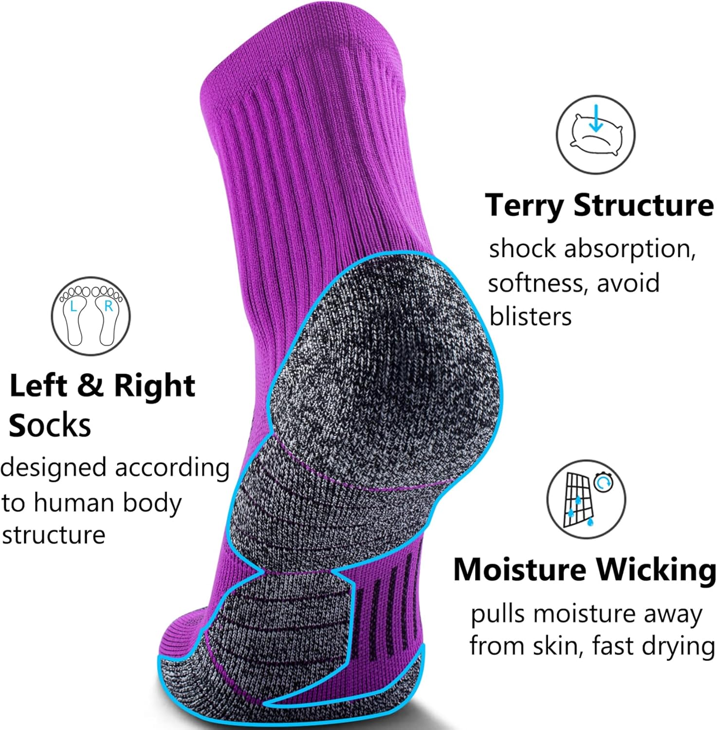 CWVLC Cushioned Compression Sport Quarter Socks for Men Women Youth X-Large 4-pairs Purple image 4 of 6 B0BZM9FC9Z