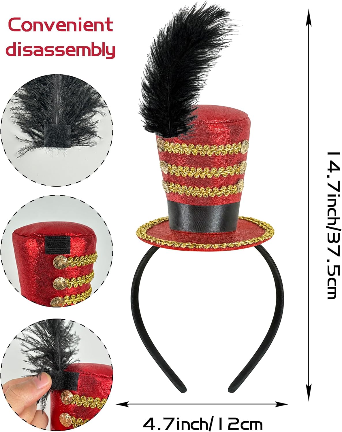 Black Soldier Mini Top Hat Headband Fascinator for Ringmaster Circus Tea Party Halloween Carnival Mardi Gras Xmas Costume Accessories - Image 4