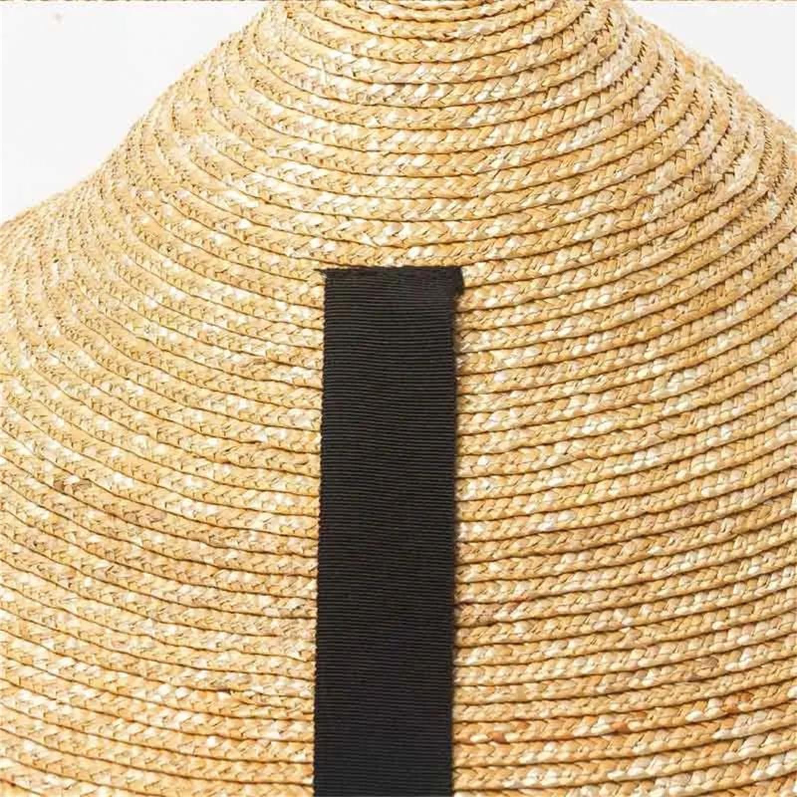 Sombrero de verano para mujer y hombre, sombrero de paja para el sol, ala grande, negro, banda cóncava, gorra de playa