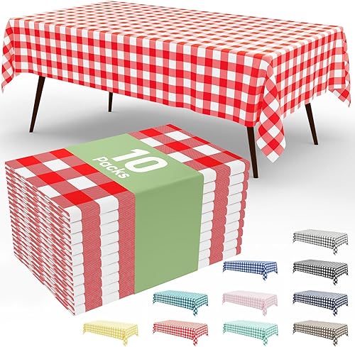 Vista 28 de Smiry Paquete de 10 Manteles Desechables de Cuadros Vichy Azules - 54" x 108" Mantel de Plástico de Servicio Pesado, Cubiertas de Mesa Impermeables