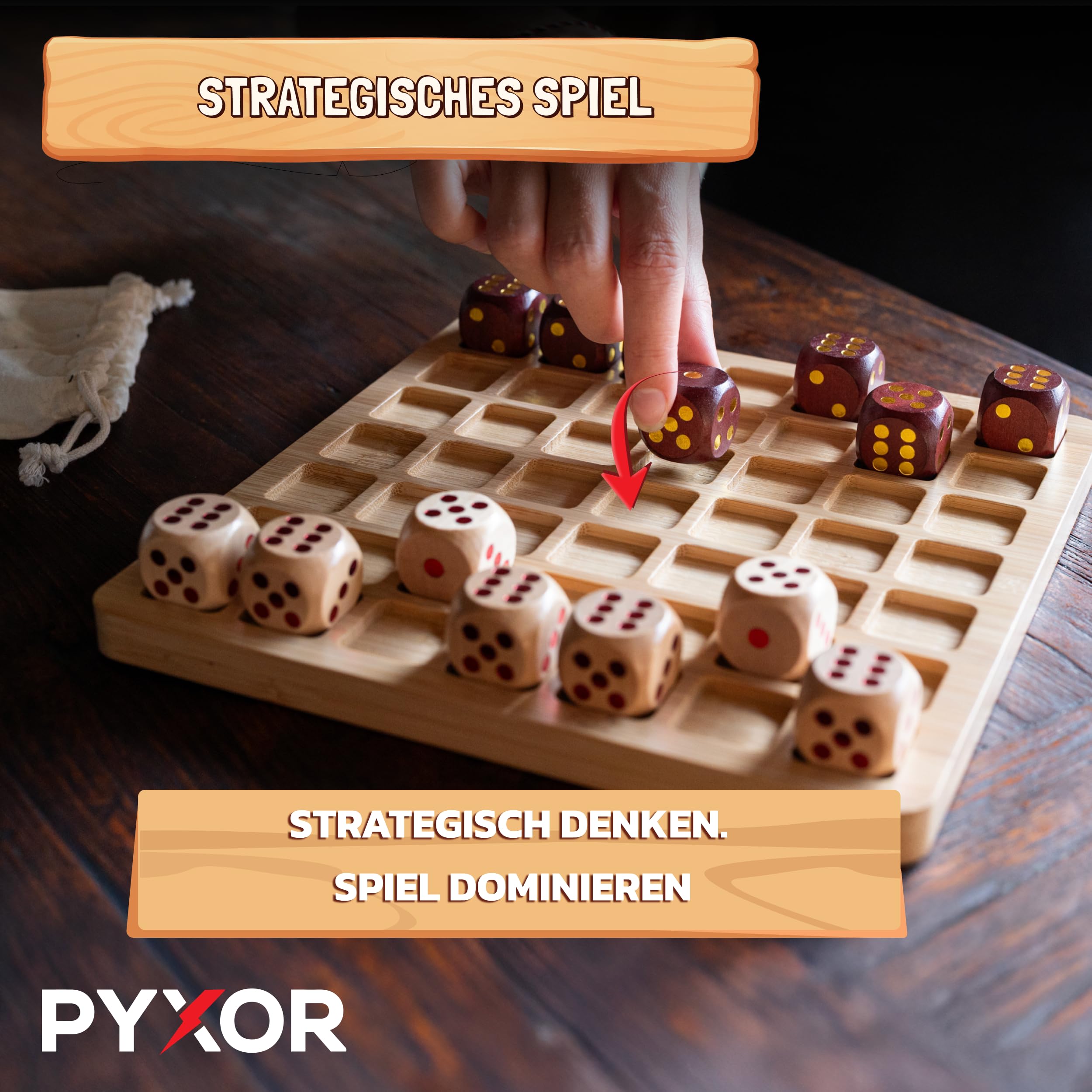 DICE BATTLE - Schachbrett Holz hochwertig Premium mit Würfeln -Strategiespiele für 2 Personen -Schach & Dame neu erfunden -Gesellschaftsspiel für Erwachsene & Familien -Holzspiele & Würfel Spiel