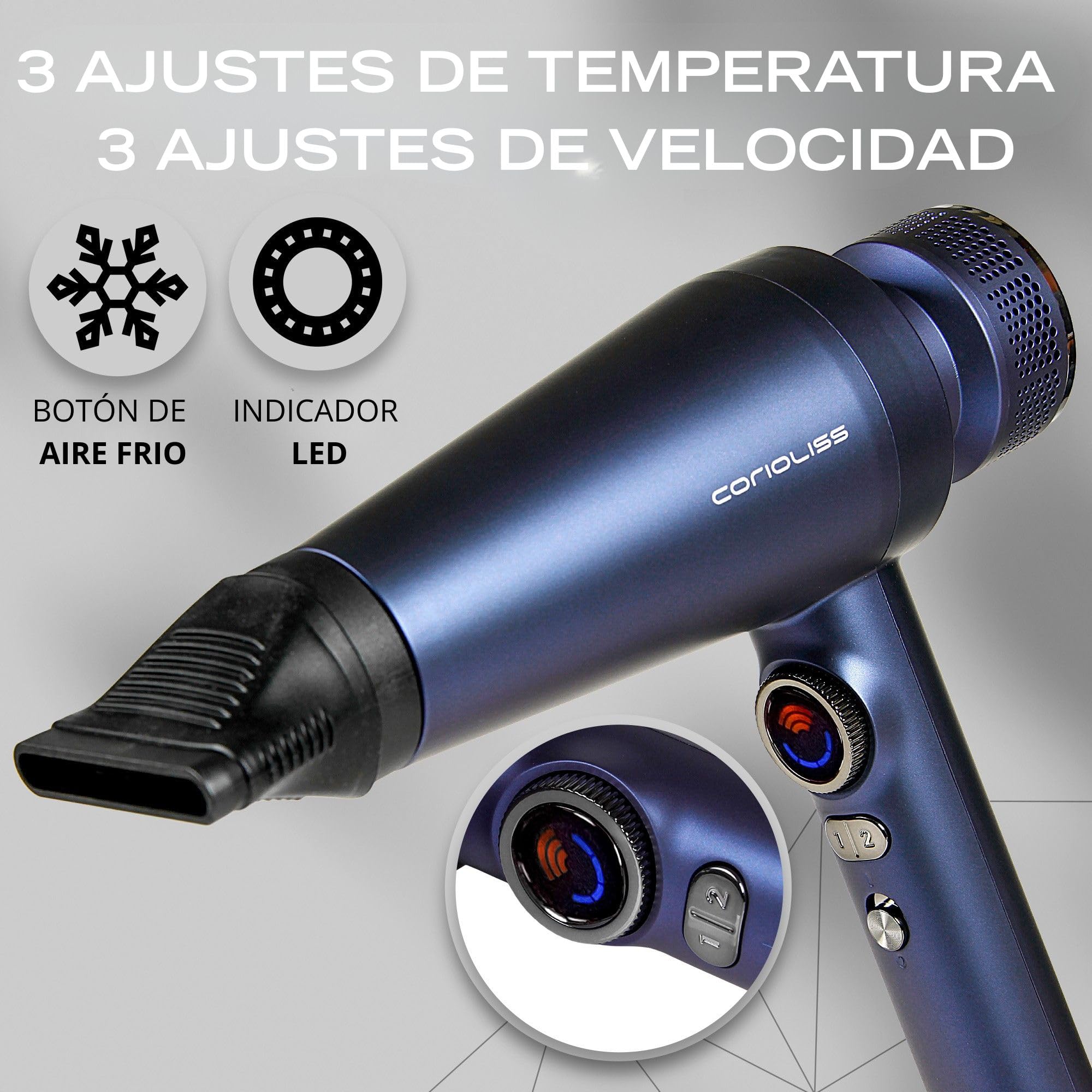 Corioliss Mistral Secador de Pelo Profesional 2000W, Potente, Ligero y Silencioso, Motor BLDC Iónico Antiencrespamiento con Difusor y 2 Boquillas