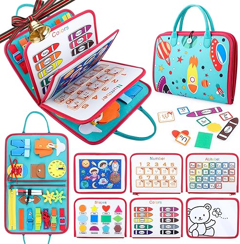 FASTSPOK Tablero de actividades para niños pequeños, tablero sensorial Montessori para aprender habilidades motoras finas, tablero de fieltro,