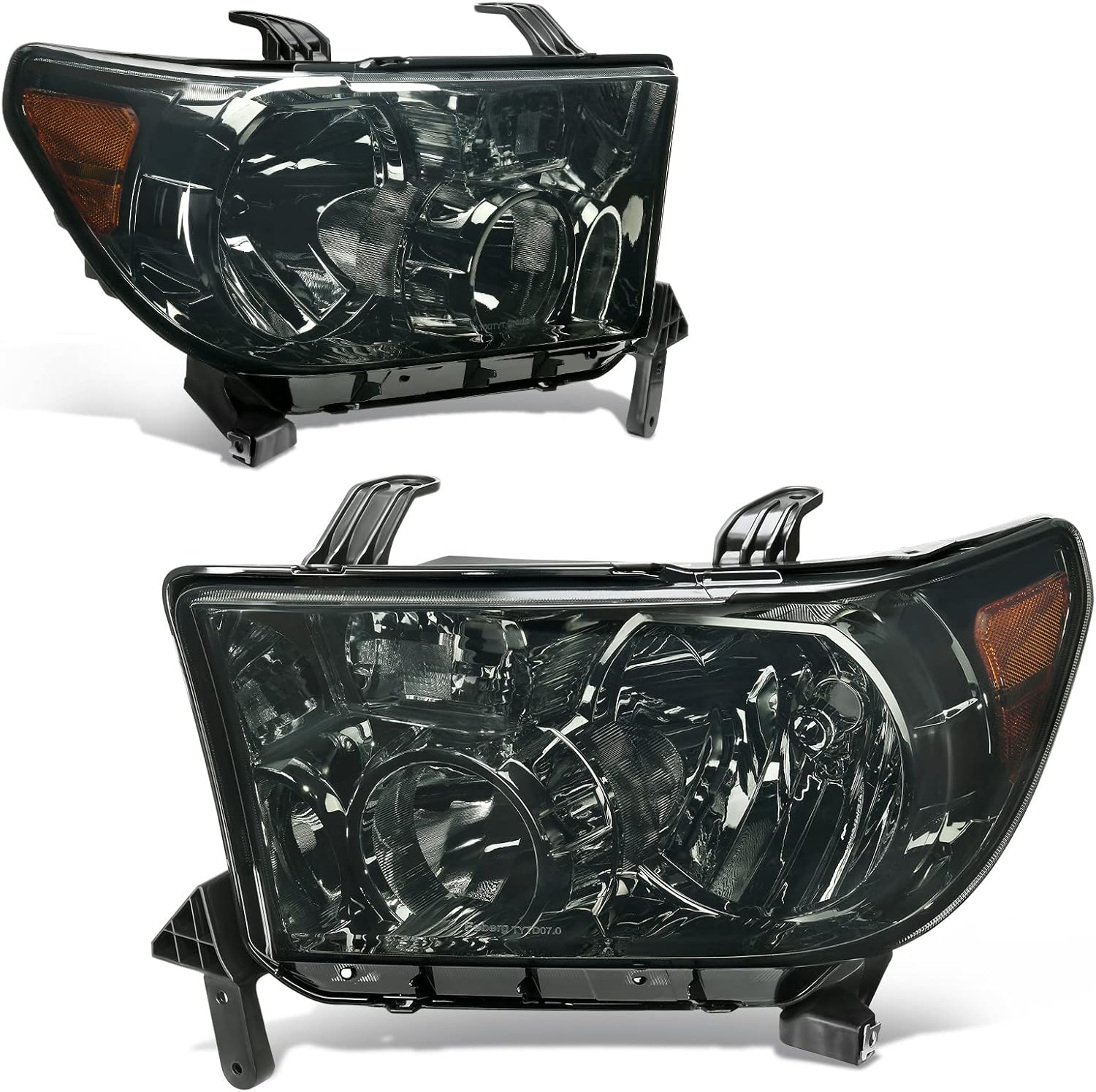 AUTOSAVER88 Headlights Assembly Compatible with 2007 2008 2009 2010 2011 2012 2013 Tundra / 2008 2009 2010 2011 2012 2013 2014 2015 2016 2017 Sequoia Headlamp Replacement OE - Chrome/Amber/Smoke Fit 07-13 Tundra
