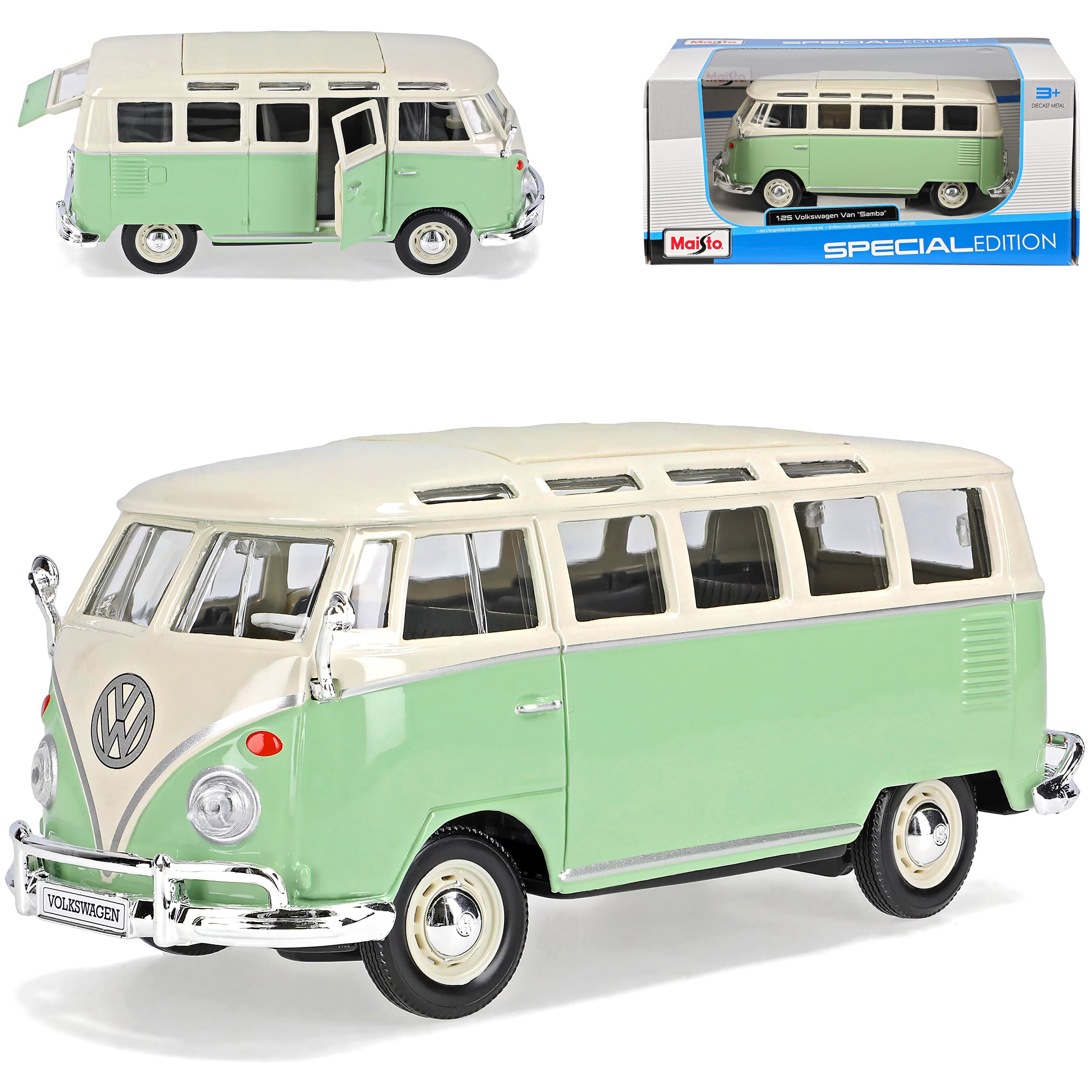 VW T1 Samba Bus Modellauto 1/24 – Grün-weiß, Mit Individuellem Wunschkennzeichen, Von Carsonline